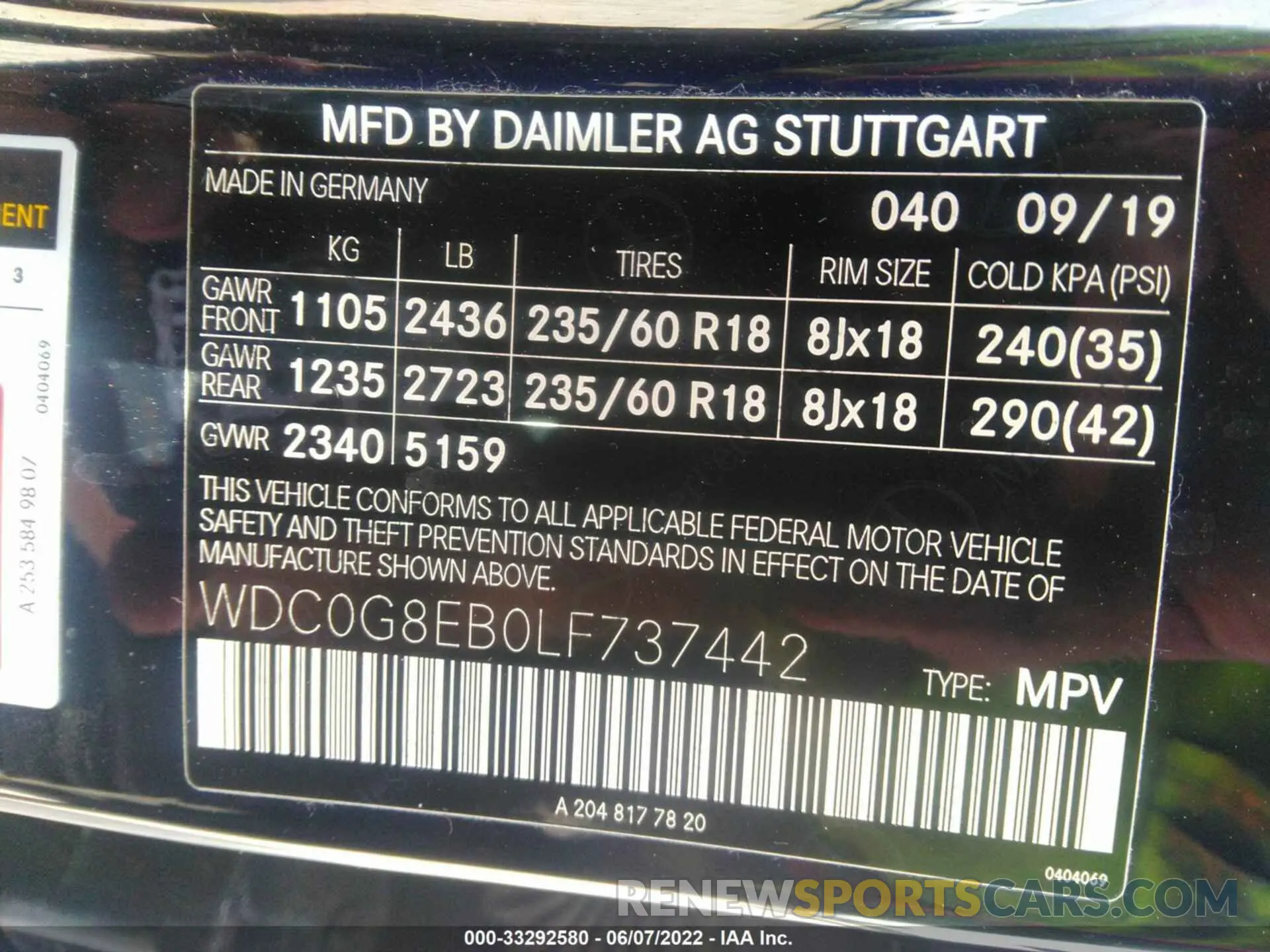 9 fotografías del automóvil dañado WDC0G8EB0LF737442 MERCEDES-BENZ GLC 2020