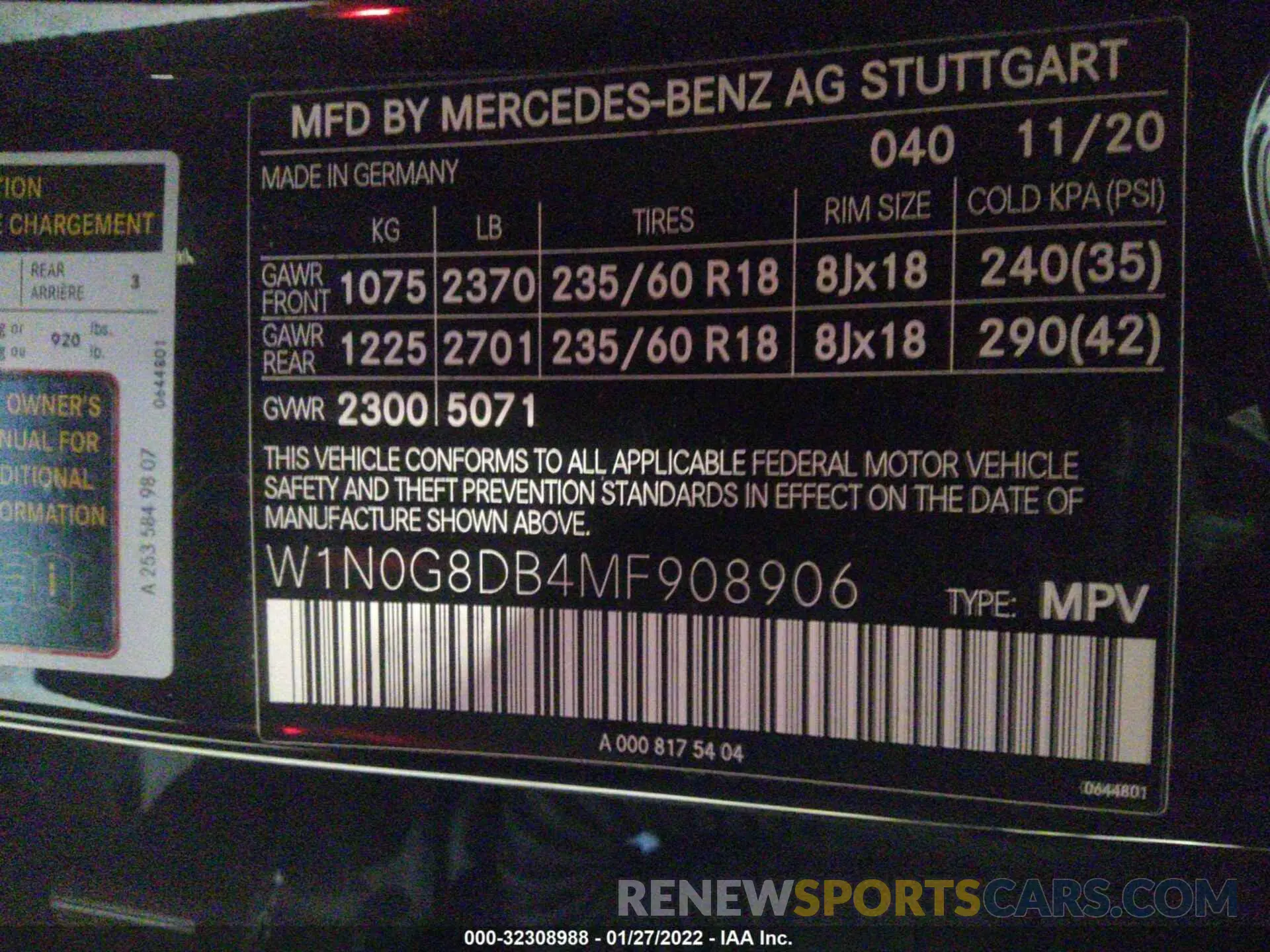 9 fotografías del automóvil dañado W1N0G8DB4MF908906 MERCEDES-BENZ GLC 2021