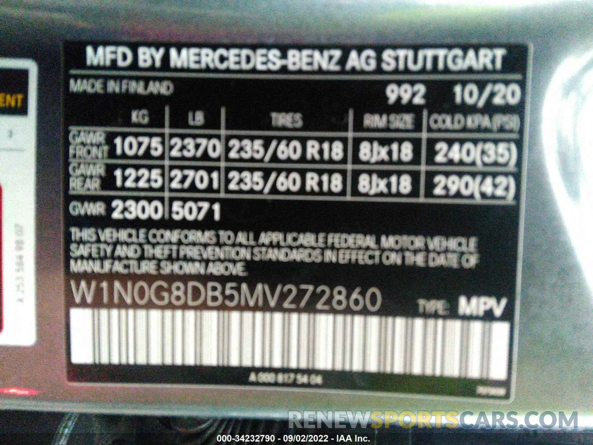 9 fotografías del automóvil dañado W1N0G8DB5MV272860 MERCEDES-BENZ GLC 2021