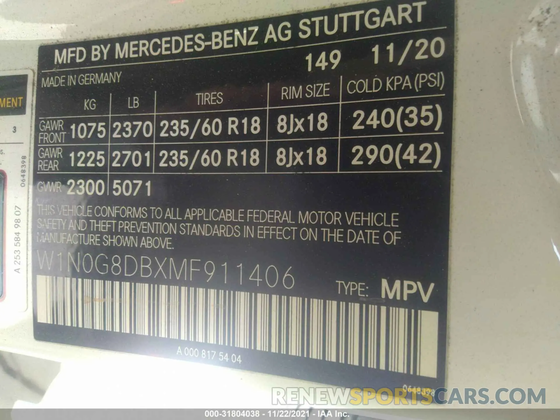 9 fotografías del automóvil dañado W1N0G8DBXMF911406 MERCEDES-BENZ GLC 2021