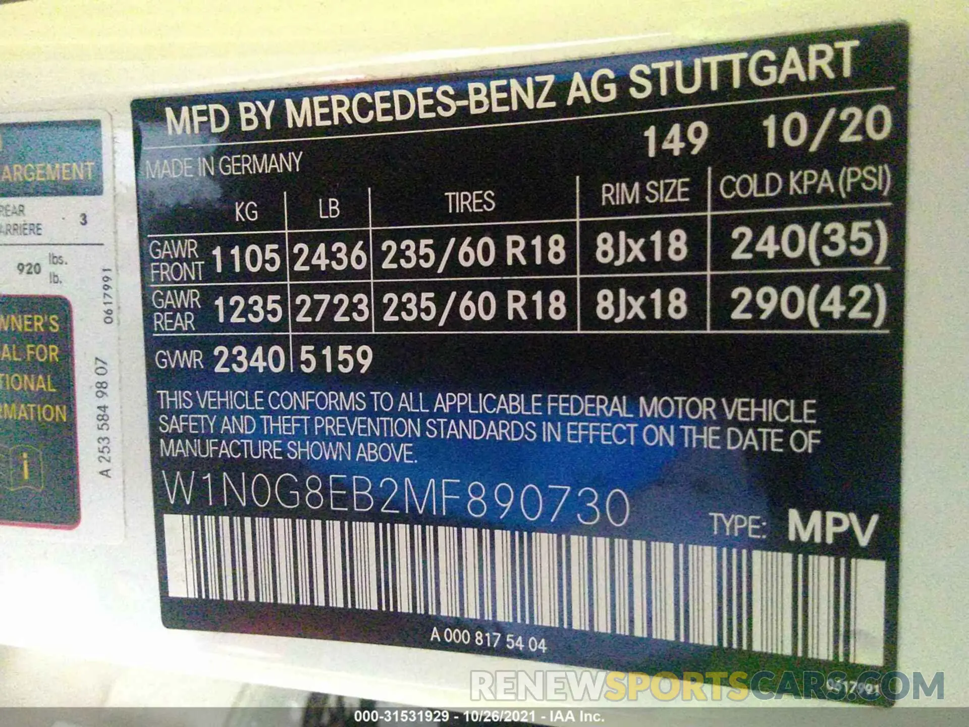 9 fotografías del automóvil dañado W1N0G8EB2MF890730 MERCEDES-BENZ GLC 2021
