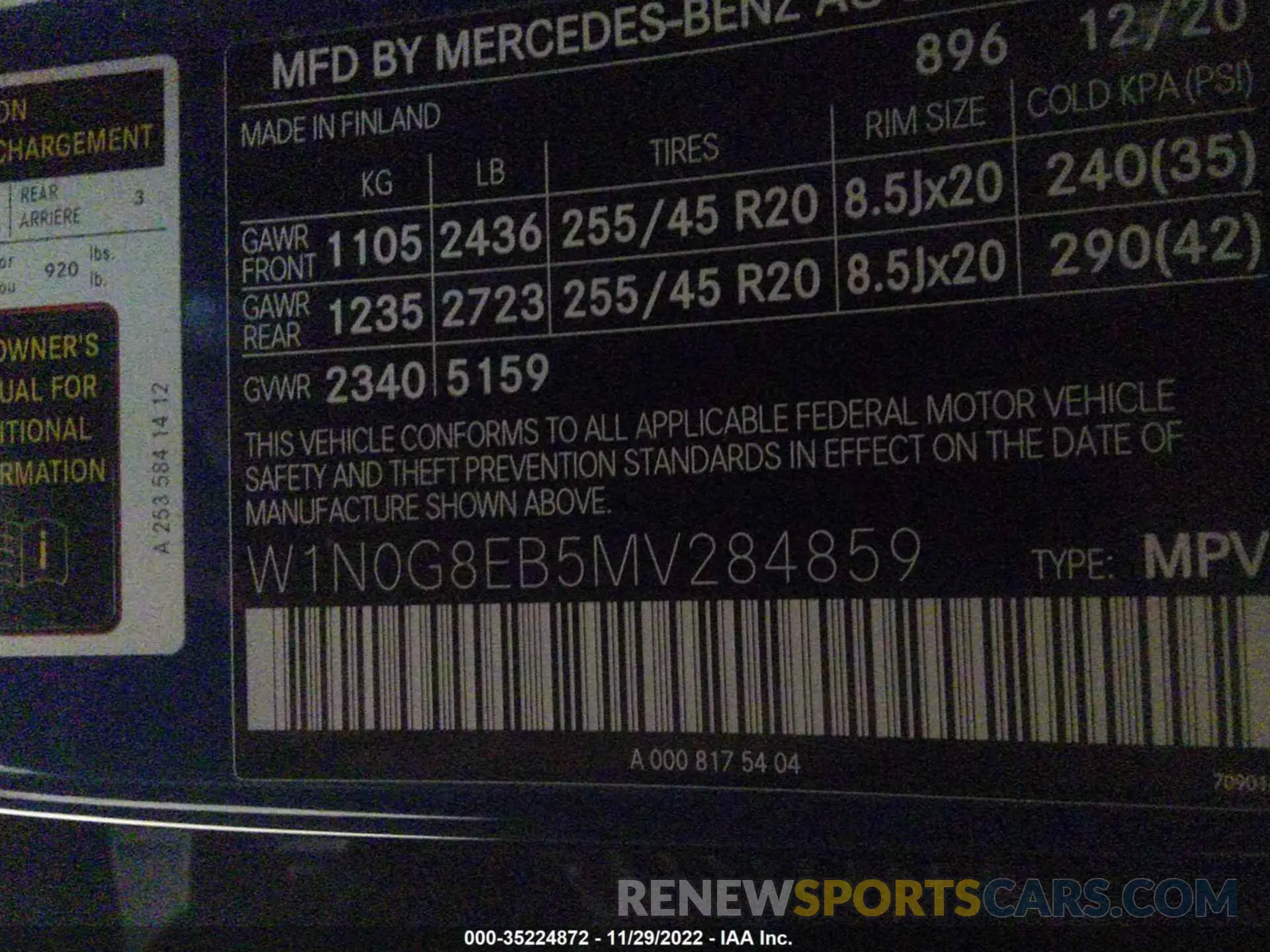 9 fotografías del automóvil dañado W1N0G8EB5MV284859 MERCEDES-BENZ GLC 2021