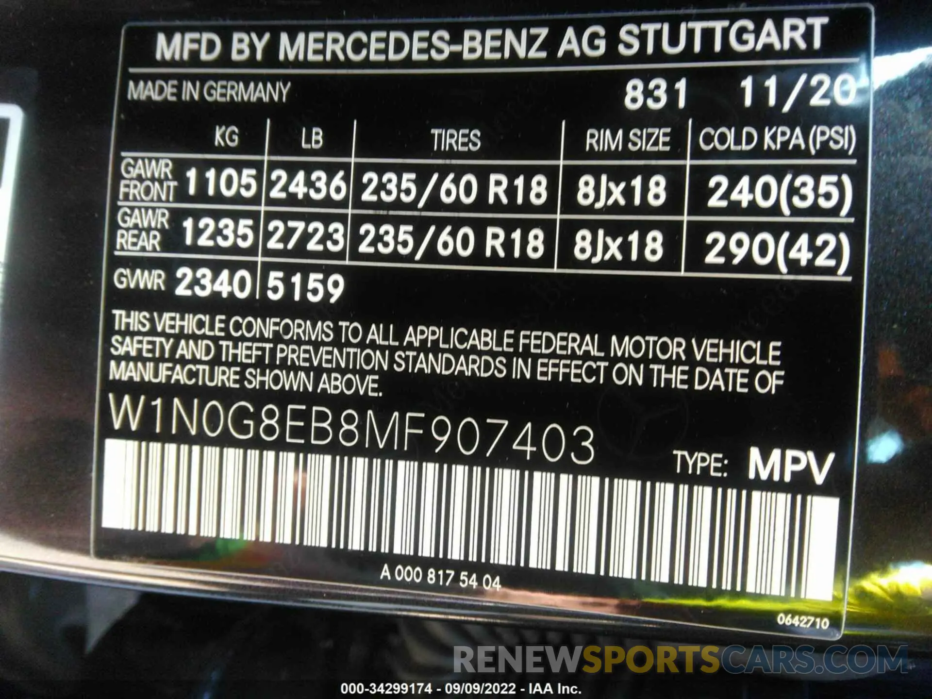 9 fotografías del automóvil dañado W1N0G8EB8MF907403 MERCEDES-BENZ GLC 2021