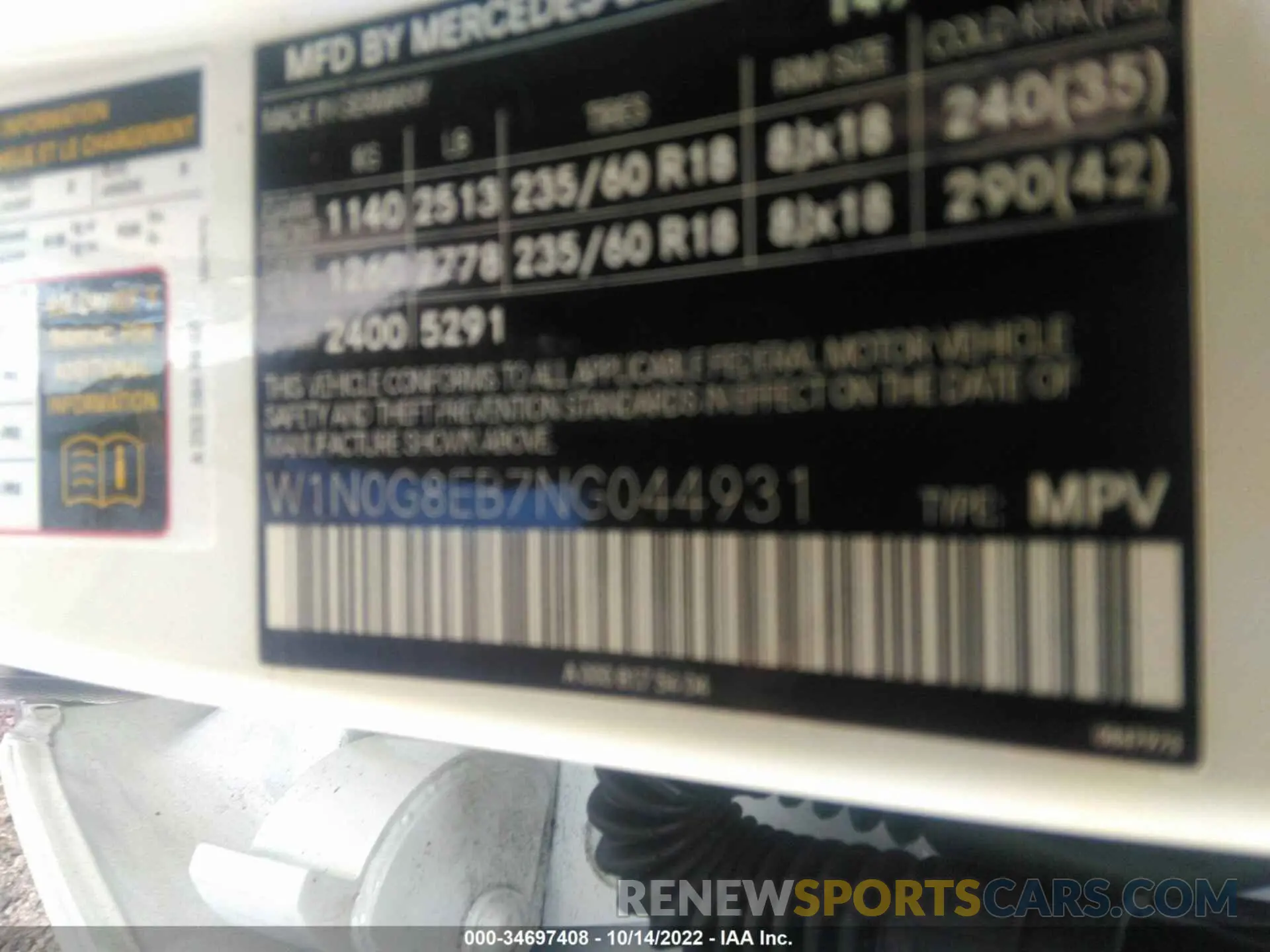 9 fotografías del automóvil dañado W1N0G8EB7NG044931 MERCEDES-BENZ GLC 2022