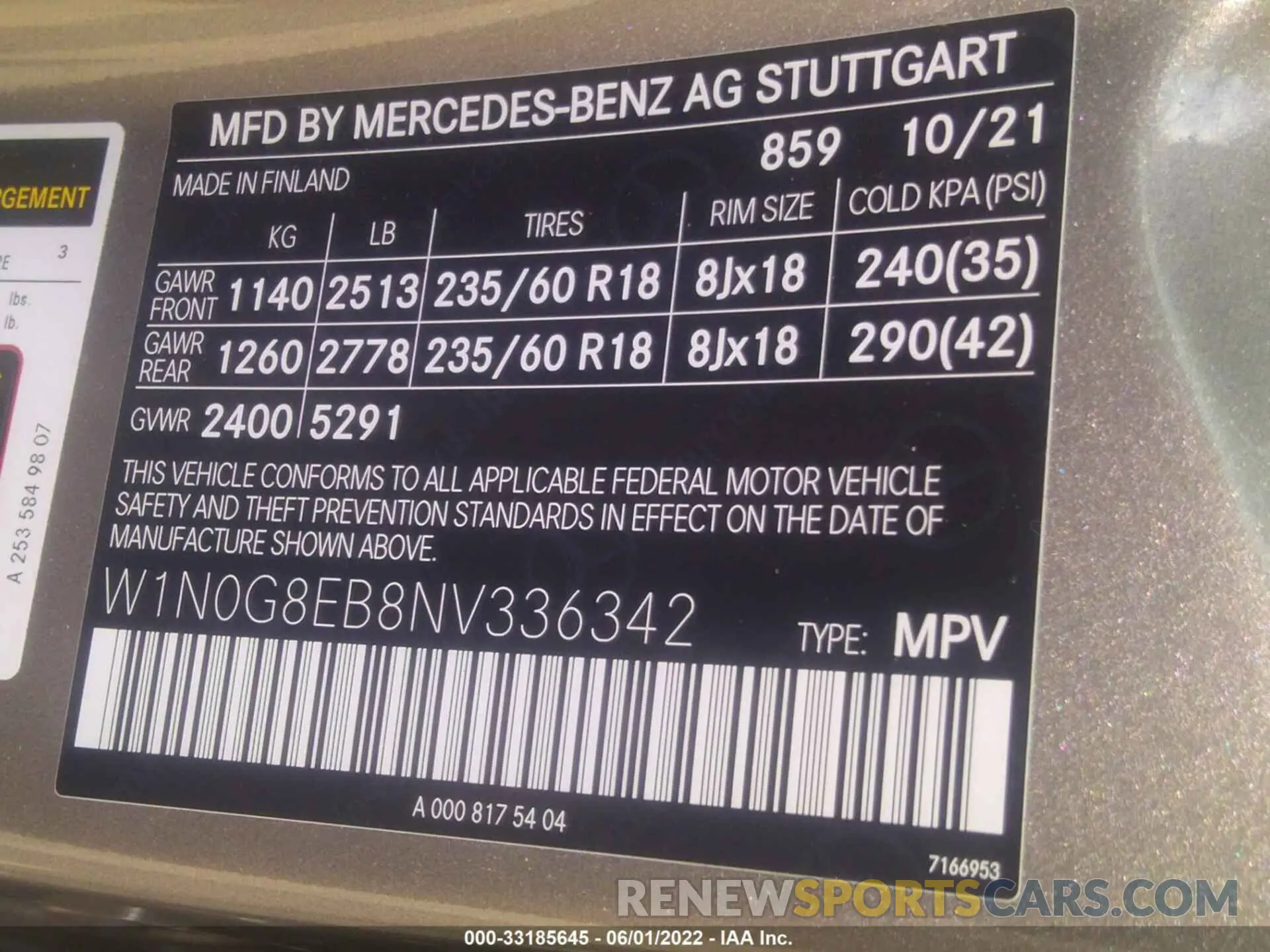 9 fotografías del automóvil dañado W1N0G8EB8NV336342 MERCEDES-BENZ GLC 2022