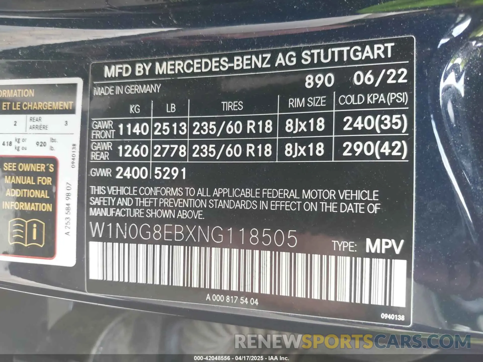9 fotografías del automóvil dañado W1N0G8EBXNG118505 MERCEDES-BENZ GLC 2022
