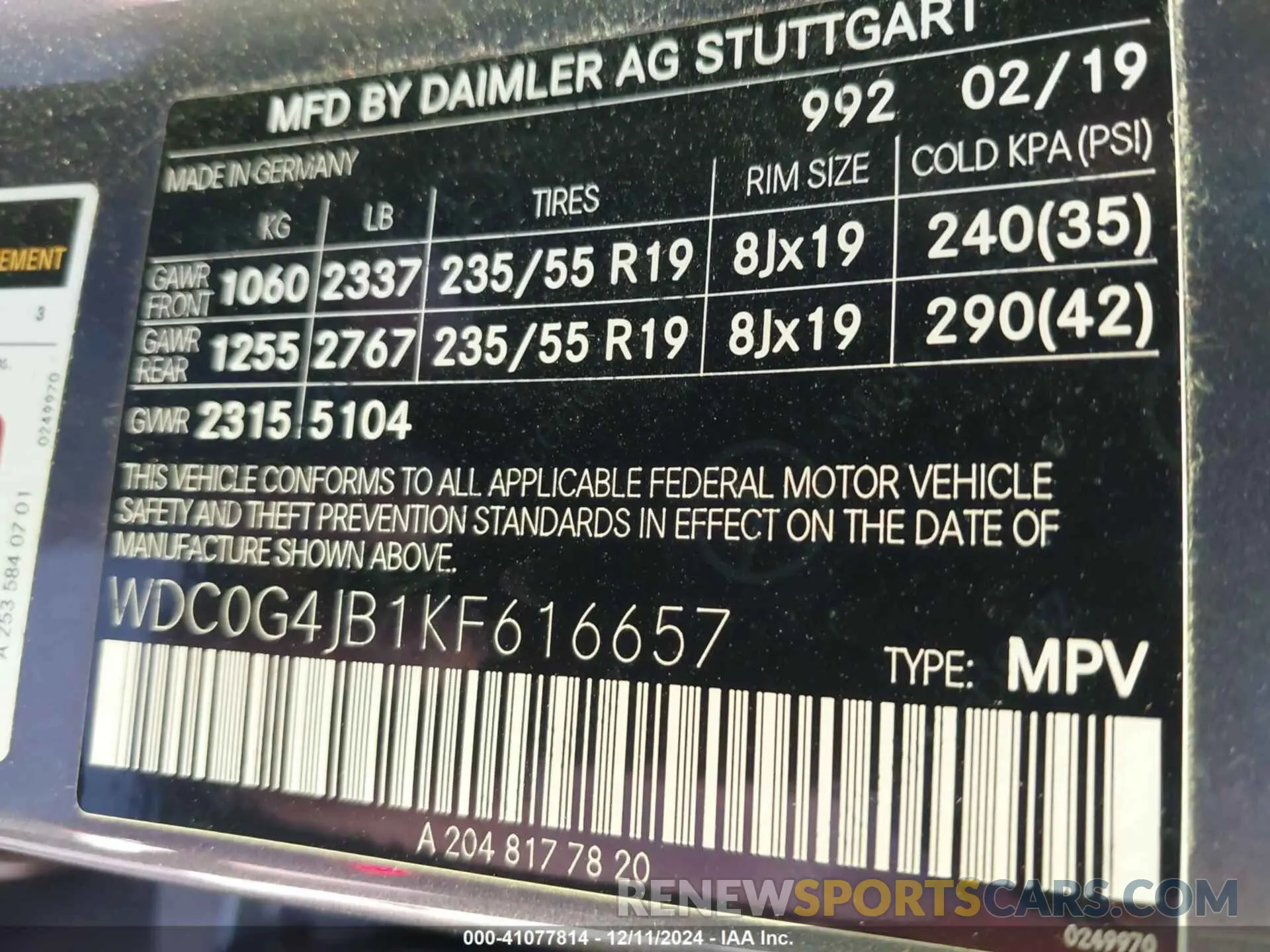 9 fotografías del automóvil dañado WDC0G4JB1KF616657 MERCEDES-BENZ GLC 300 2019