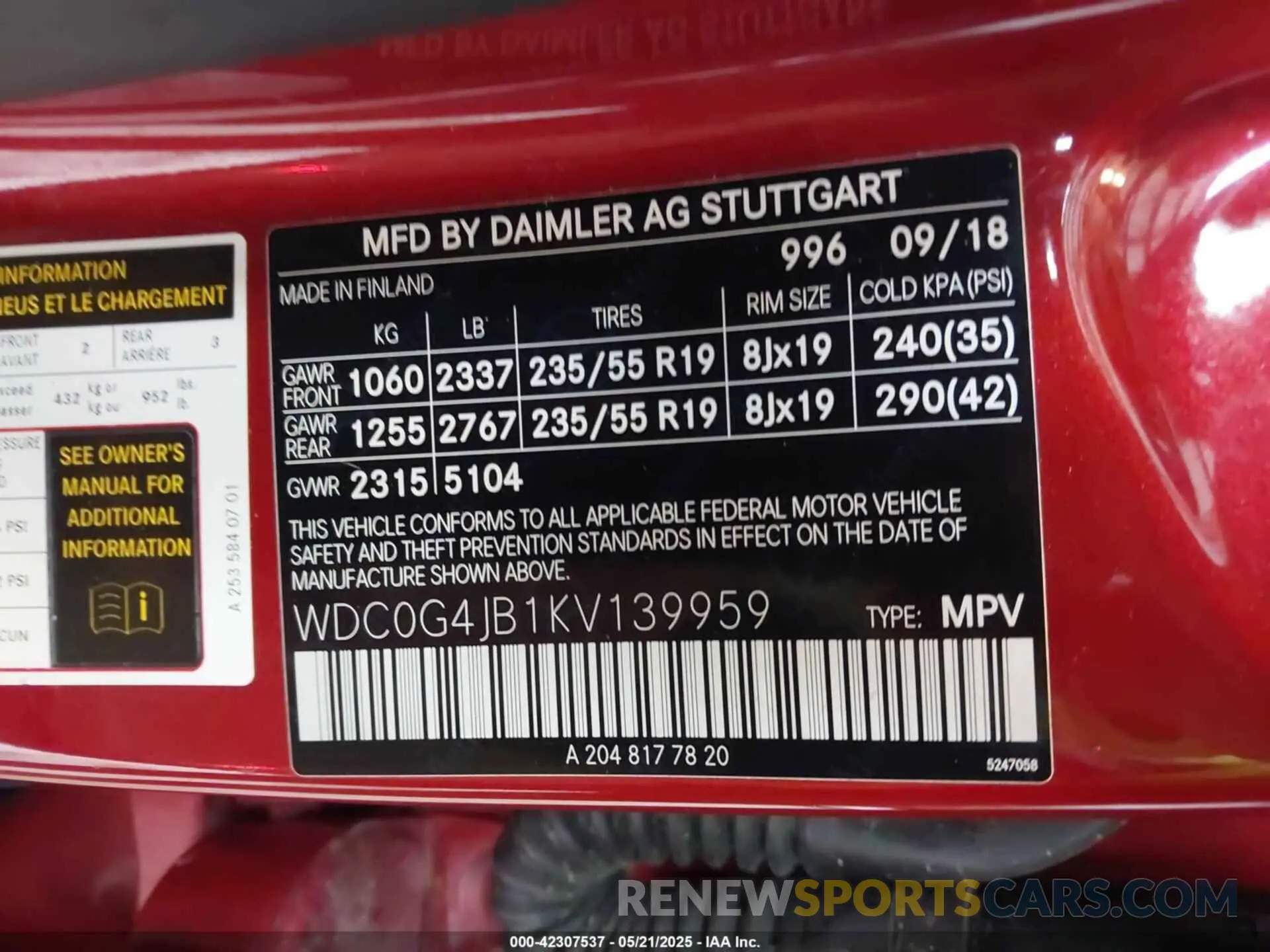 9 fotografías del automóvil dañado WDC0G4JB1KV139959 MERCEDES-BENZ GLC 300 2019