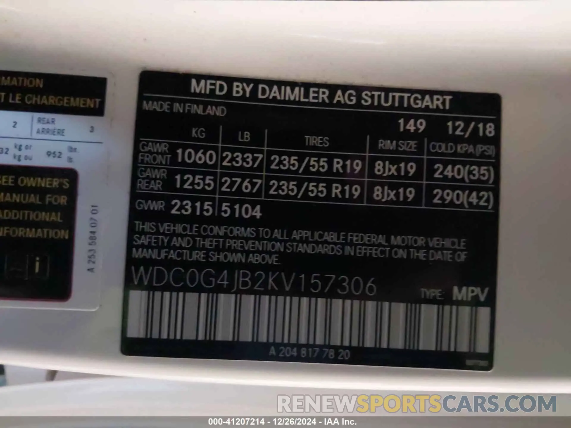 9 fotografías del automóvil dañado WDC0G4JB2KV157306 MERCEDES-BENZ GLC 300 2019