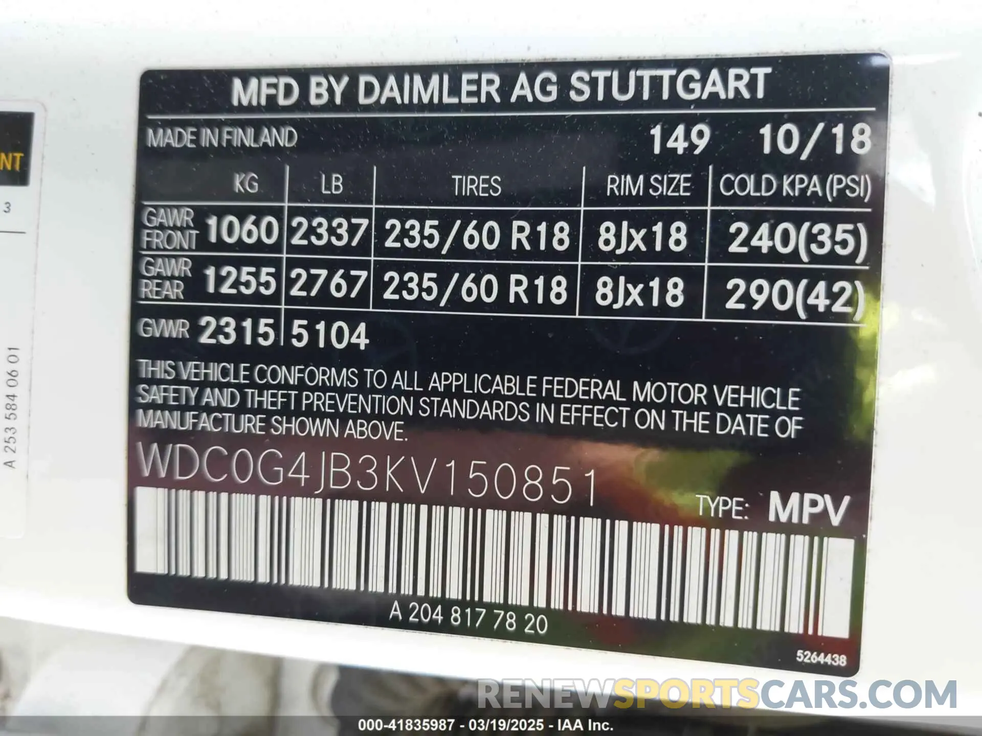 9 fotografías del automóvil dañado WDC0G4JB3KV150851 MERCEDES-BENZ GLC 300 2019