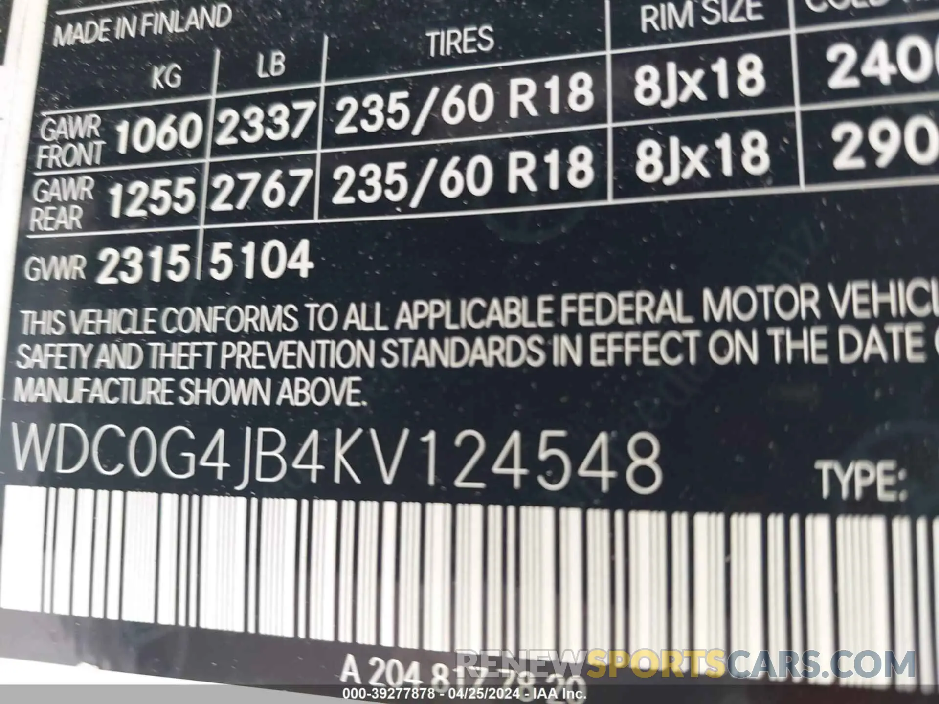 9 fotografías del automóvil dañado WDC0G4JB4KV124548 MERCEDES-BENZ GLC 300 2019