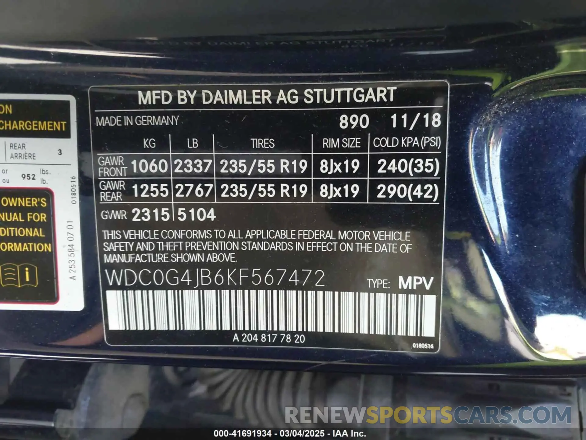 9 fotografías del automóvil dañado WDC0G4JB6KF567472 MERCEDES-BENZ GLC 300 2019