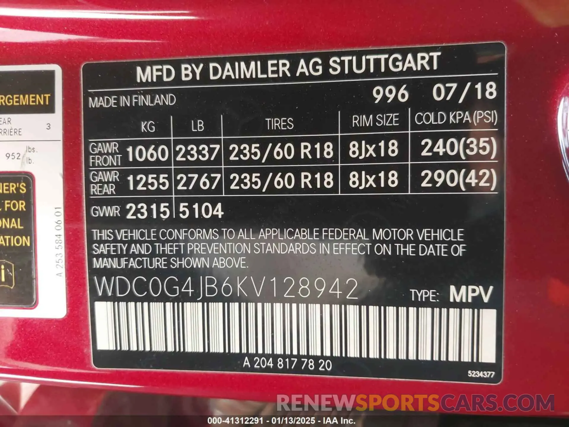 9 fotografías del automóvil dañado WDC0G4JB6KV128942 MERCEDES-BENZ GLC 300 2019