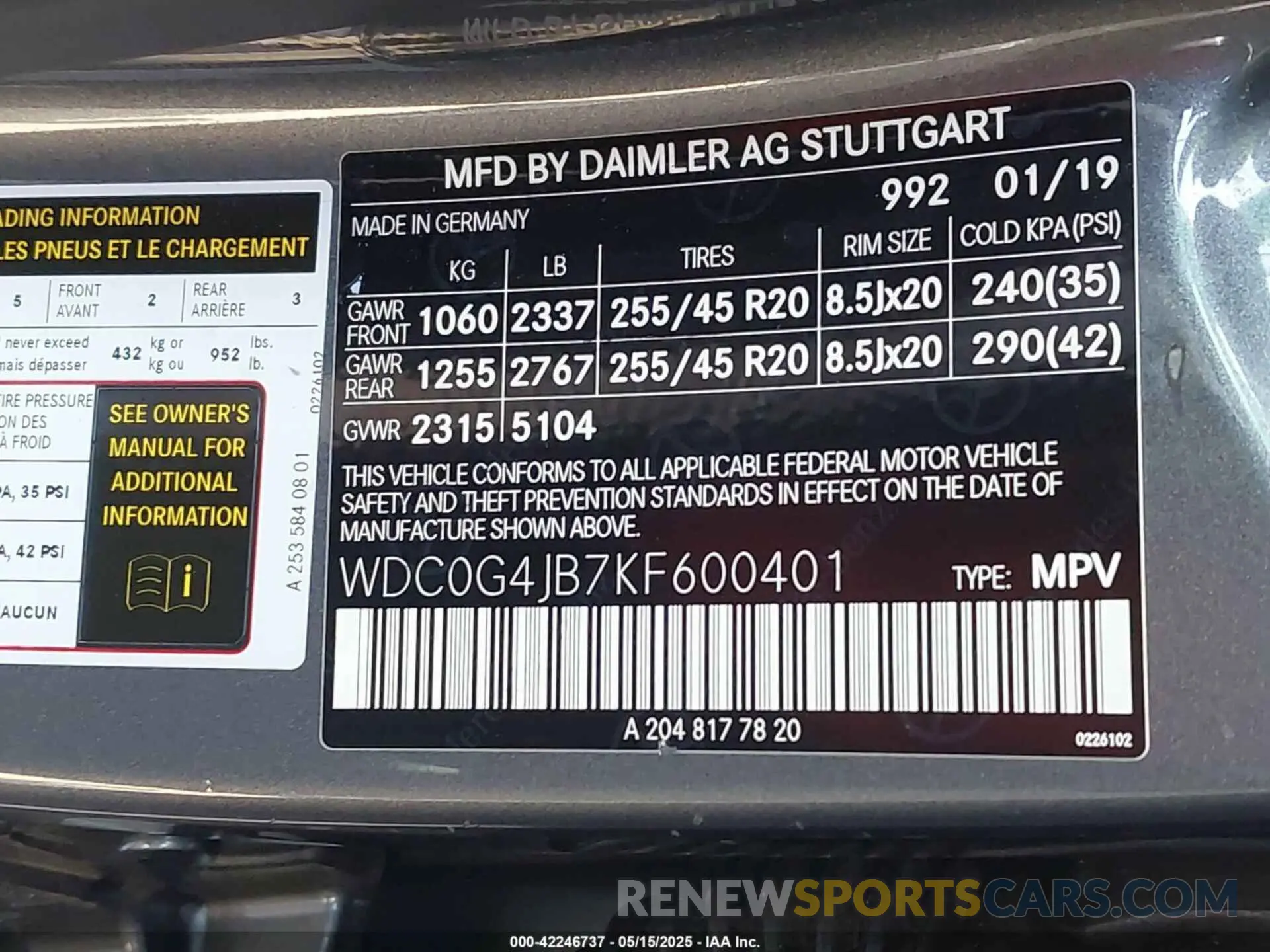 9 fotografías del automóvil dañado WDC0G4JB7KF600401 MERCEDES-BENZ GLC 300 2019
