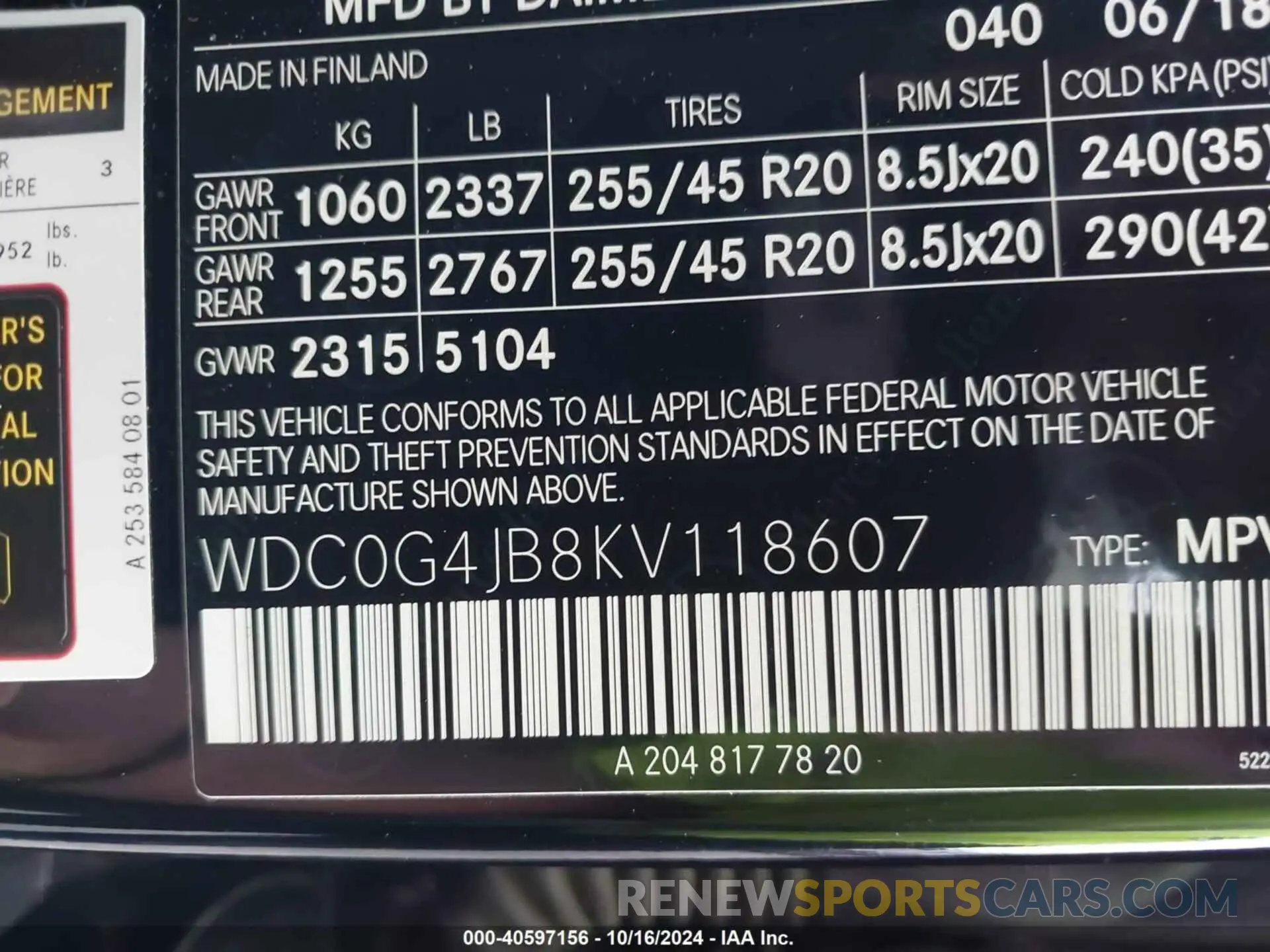 9 fotografías del automóvil dañado WDC0G4JB8KV118607 MERCEDES-BENZ GLC 300 2019