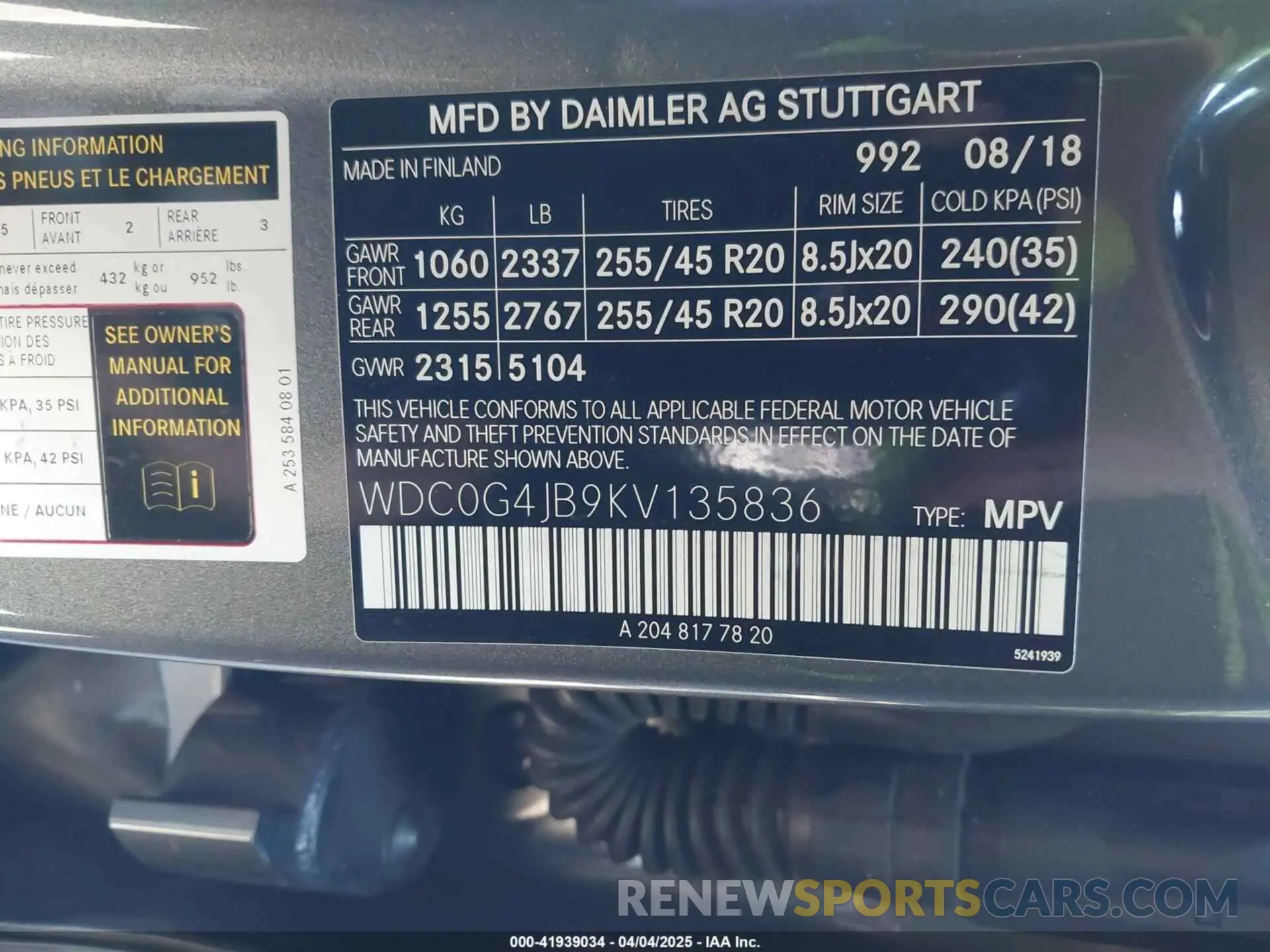 9 fotografías del automóvil dañado WDC0G4JB9KV135836 MERCEDES-BENZ GLC 300 2019