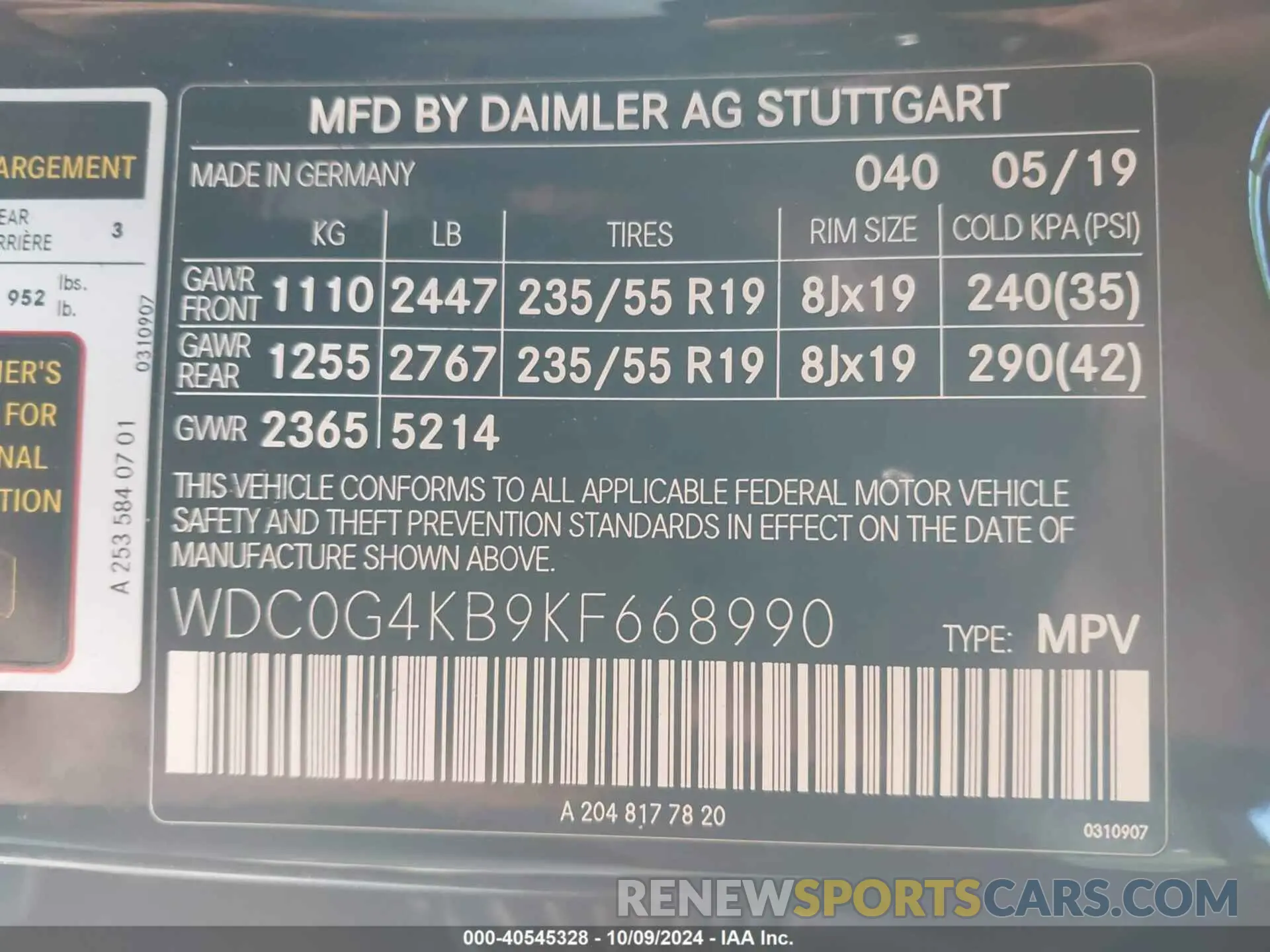 9 fotografías del automóvil dañado WDC0G4KB9KF668990 MERCEDES-BENZ GLC 300 2019