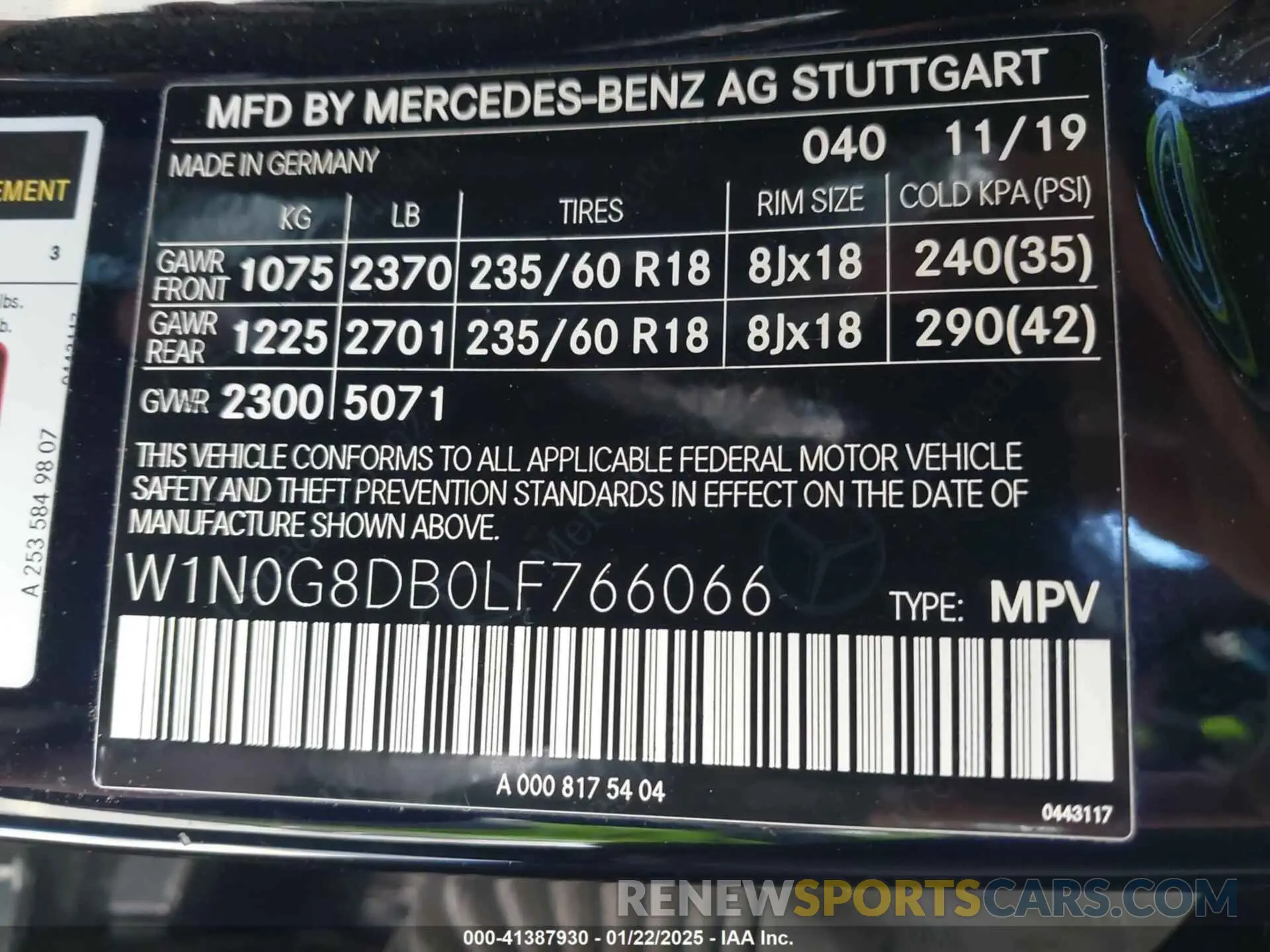 9 fotografías del automóvil dañado W1N0G8DB0LF766066 MERCEDES-BENZ GLC 300 2020