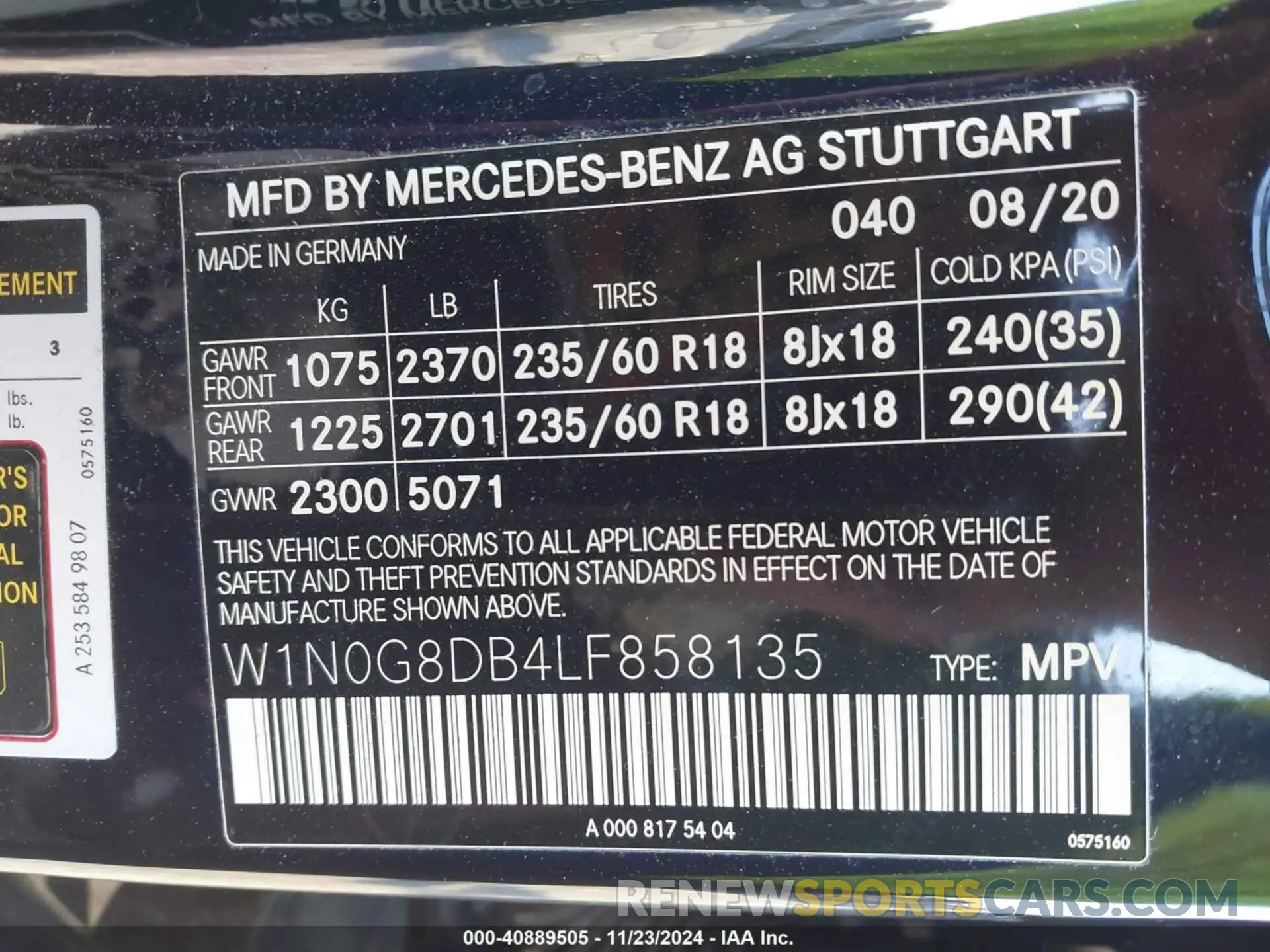 9 fotografías del automóvil dañado W1N0G8DB4LF858135 MERCEDES-BENZ GLC 300 2020