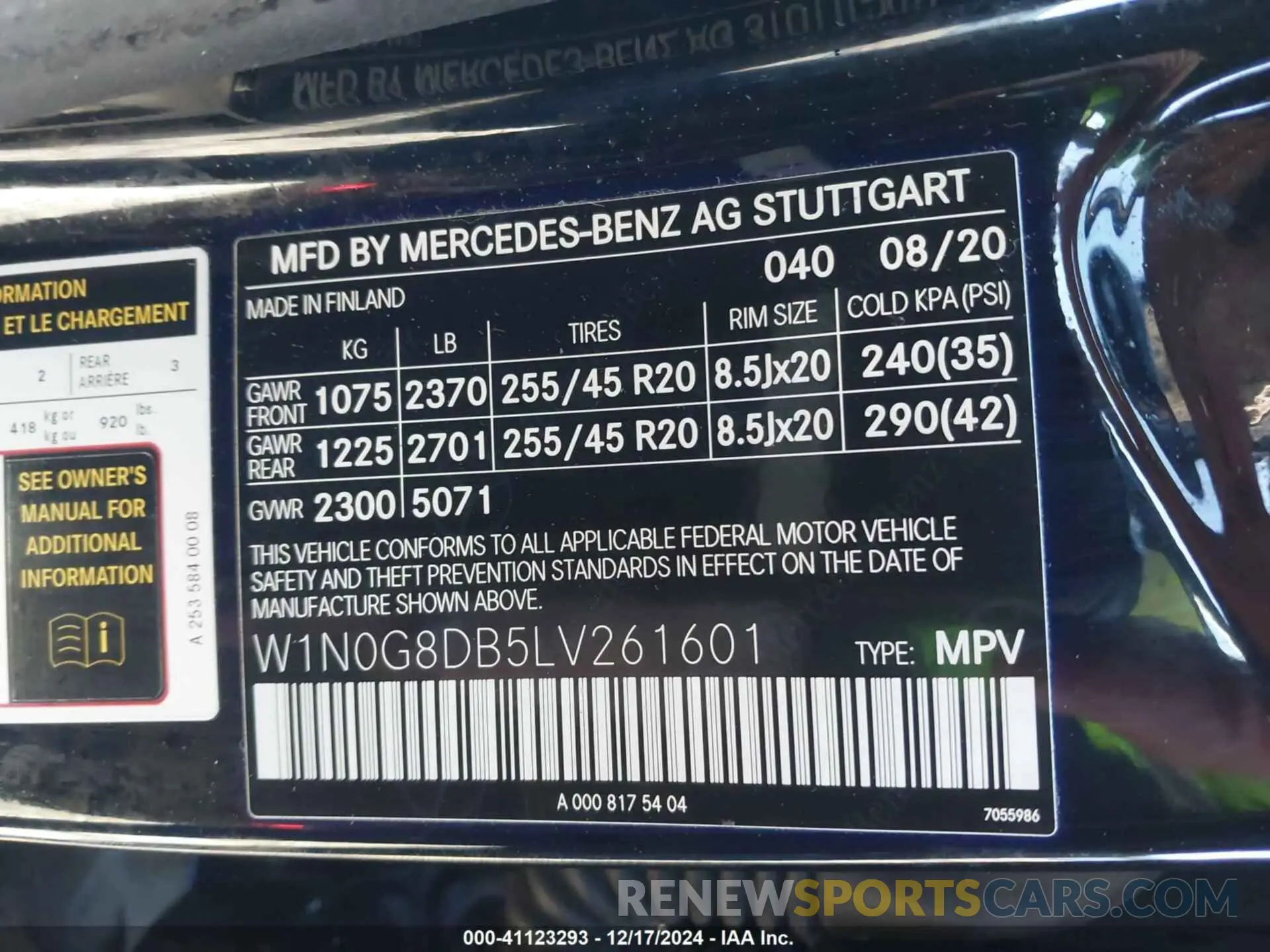 9 fotografías del automóvil dañado W1N0G8DB5LV261601 MERCEDES-BENZ GLC 300 2020