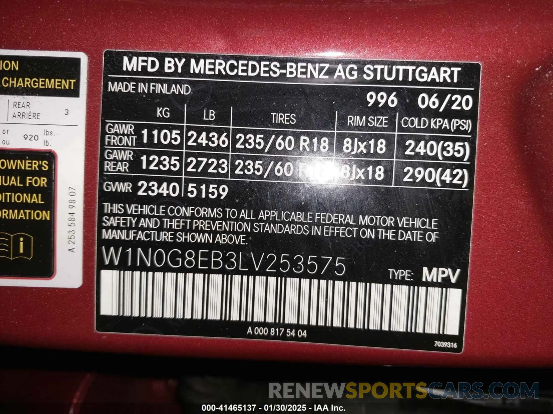 9 fotografías del automóvil dañado W1N0G8EB3LV253575 MERCEDES-BENZ GLC 300 2020