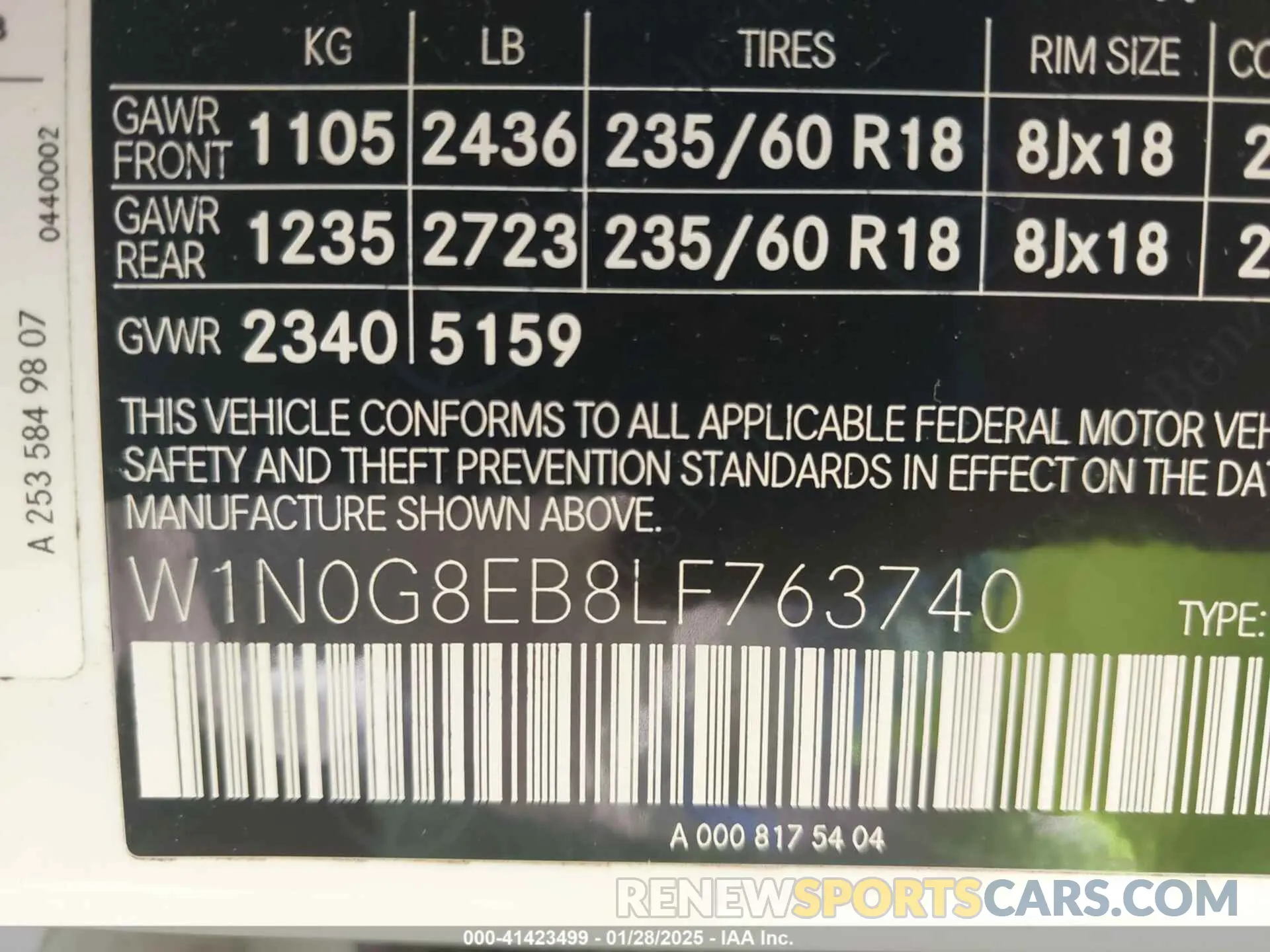 9 fotografías del automóvil dañado W1N0G8EB8LF763740 MERCEDES-BENZ GLC 300 2020