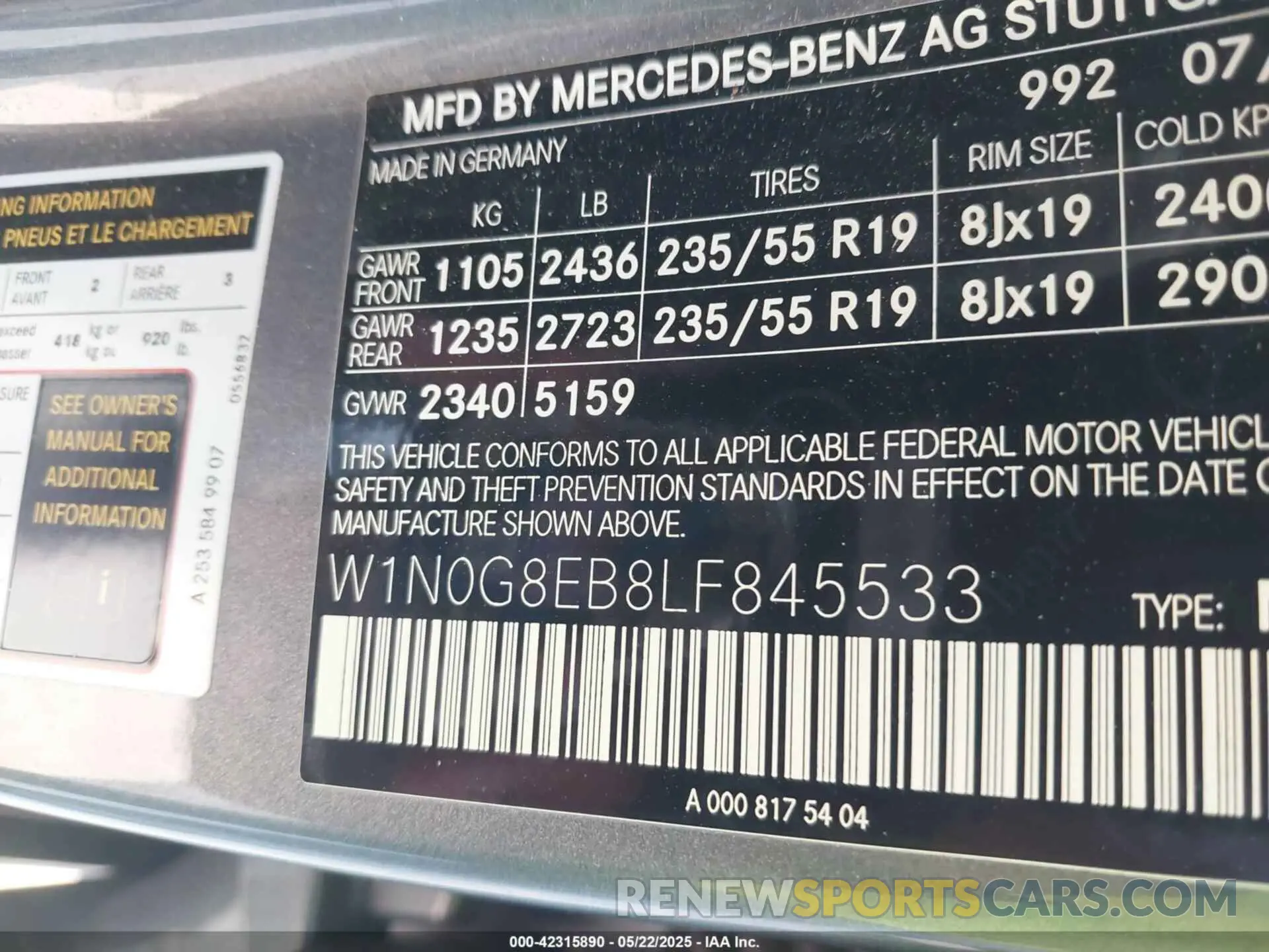9 fotografías del automóvil dañado W1N0G8EB8LF845533 MERCEDES-BENZ GLC 300 2020