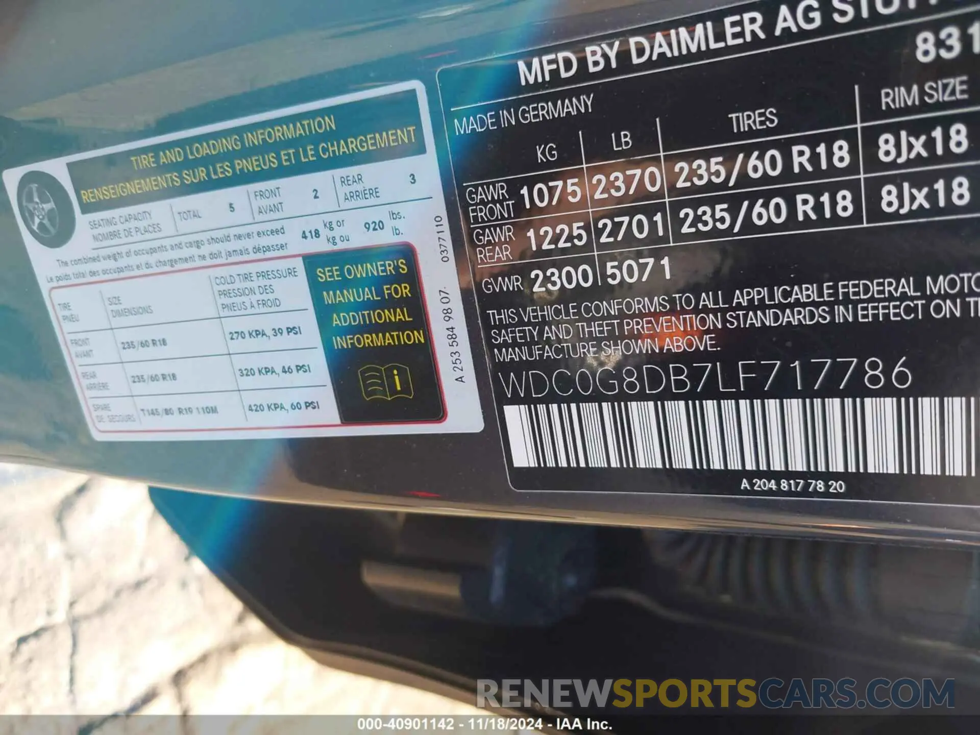 9 fotografías del automóvil dañado WDC0G8DB7LF717786 MERCEDES-BENZ GLC 300 2020