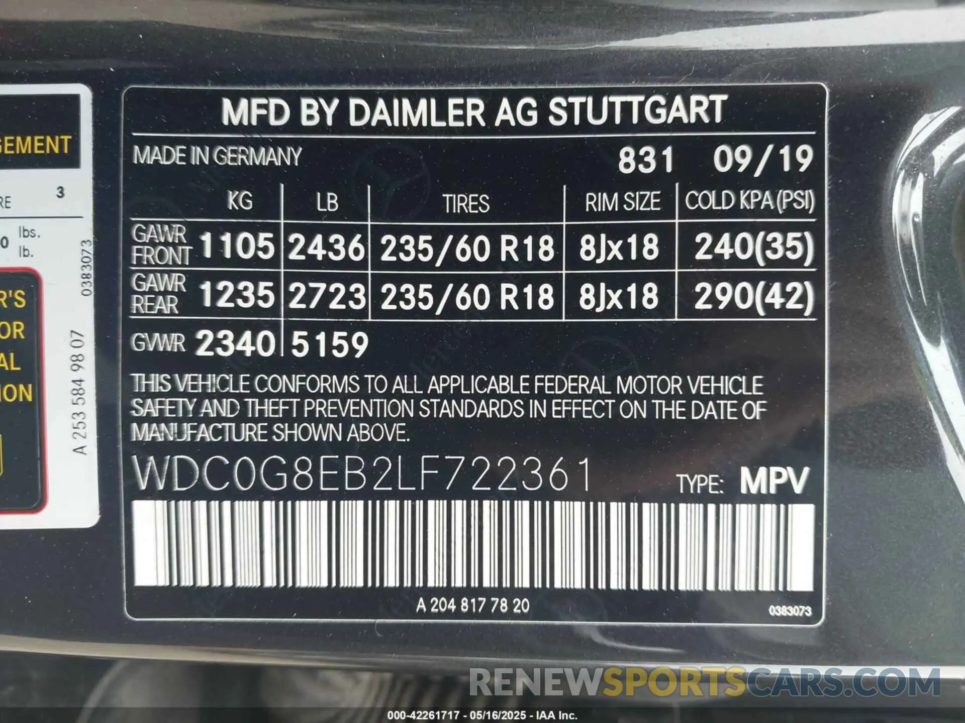 9 fotografías del automóvil dañado WDC0G8EB2LF722361 MERCEDES-BENZ GLC 300 2020