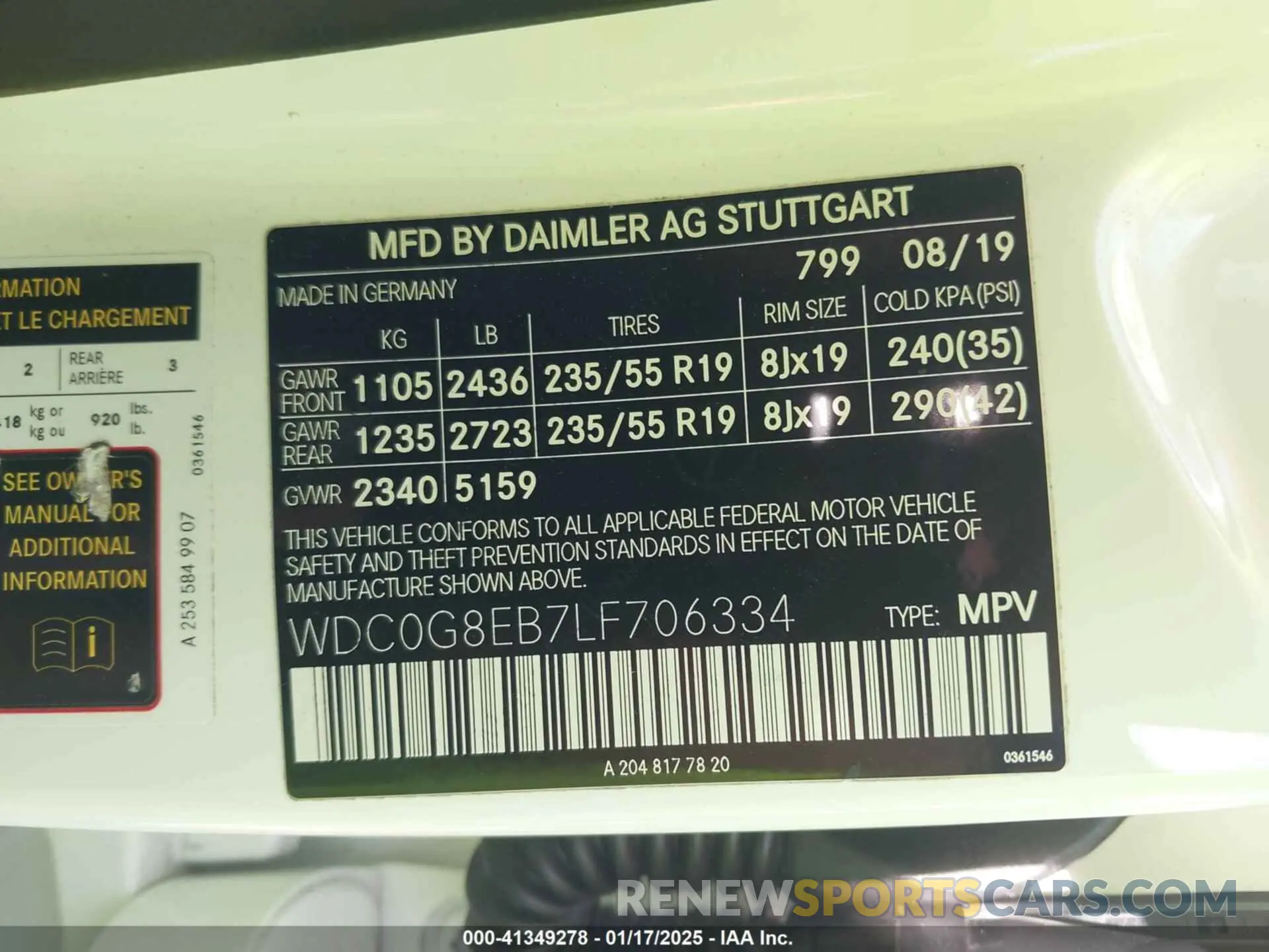 9 fotografías del automóvil dañado WDC0G8EB7LF706334 MERCEDES-BENZ GLC 300 2020