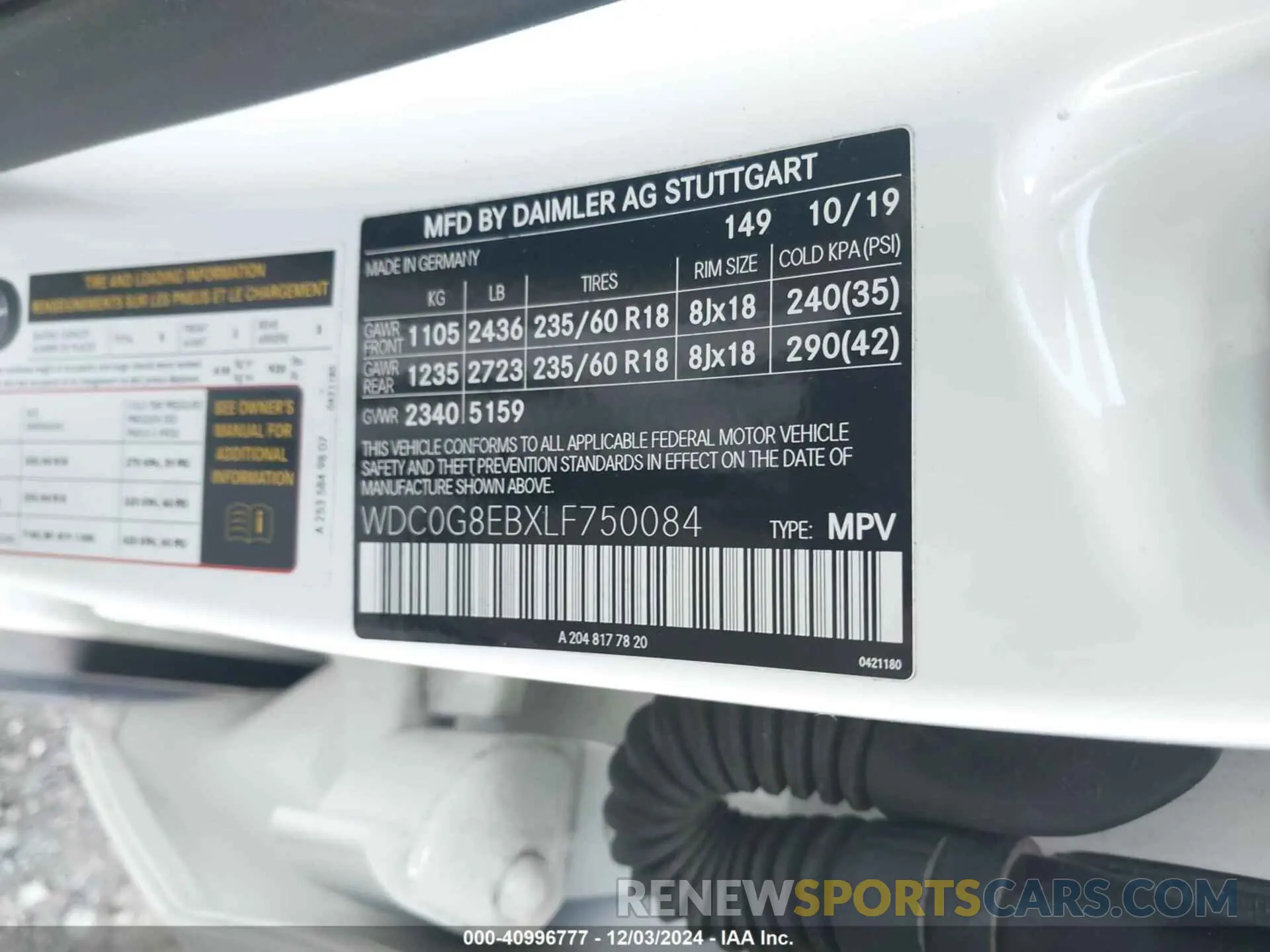 9 fotografías del automóvil dañado WDC0G8EBXLF750084 MERCEDES-BENZ GLC 300 2020