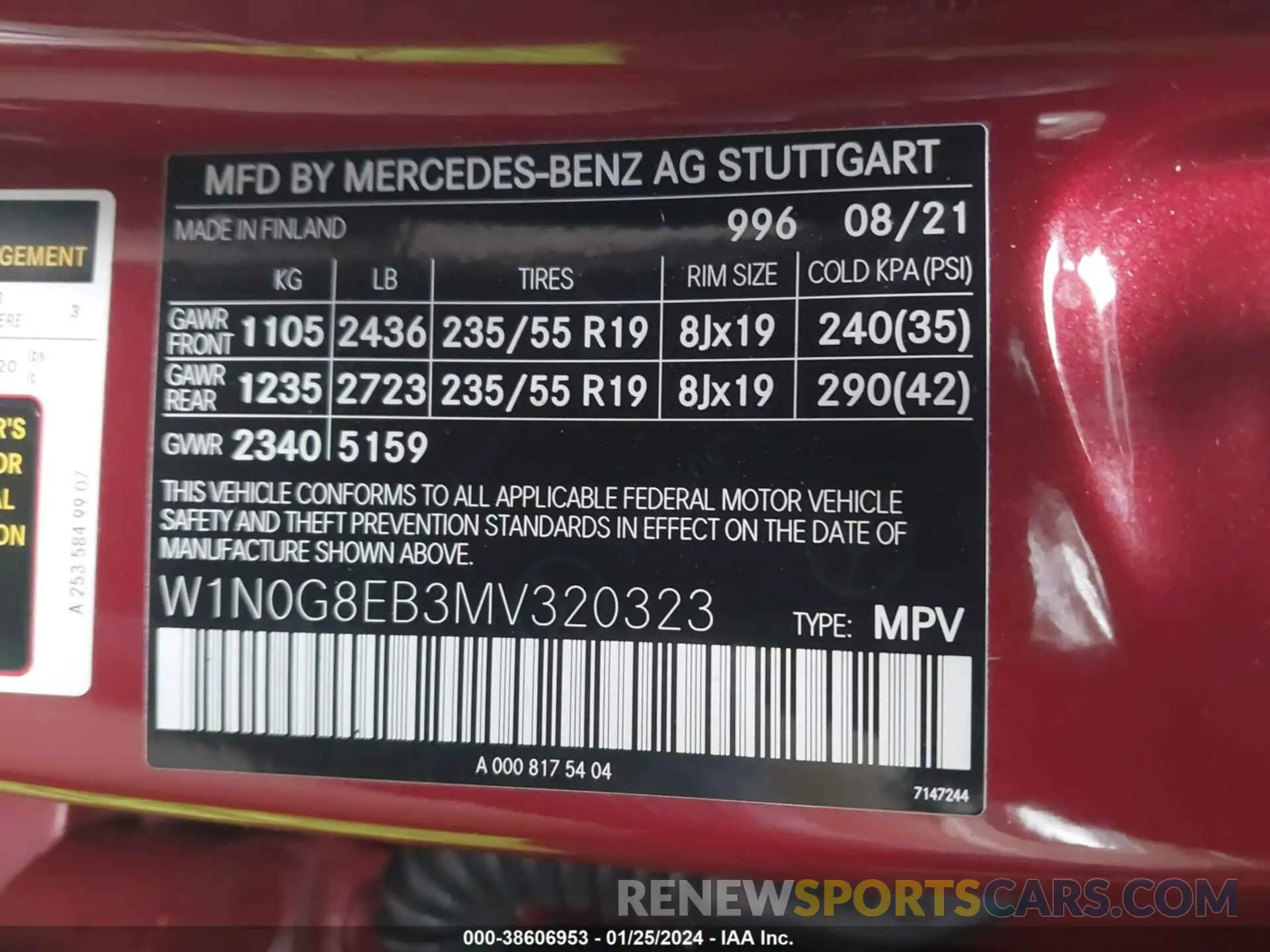 9 fotografías del automóvil dañado W1N0G8EB3MV320323 MERCEDES-BENZ GLC 300 2021