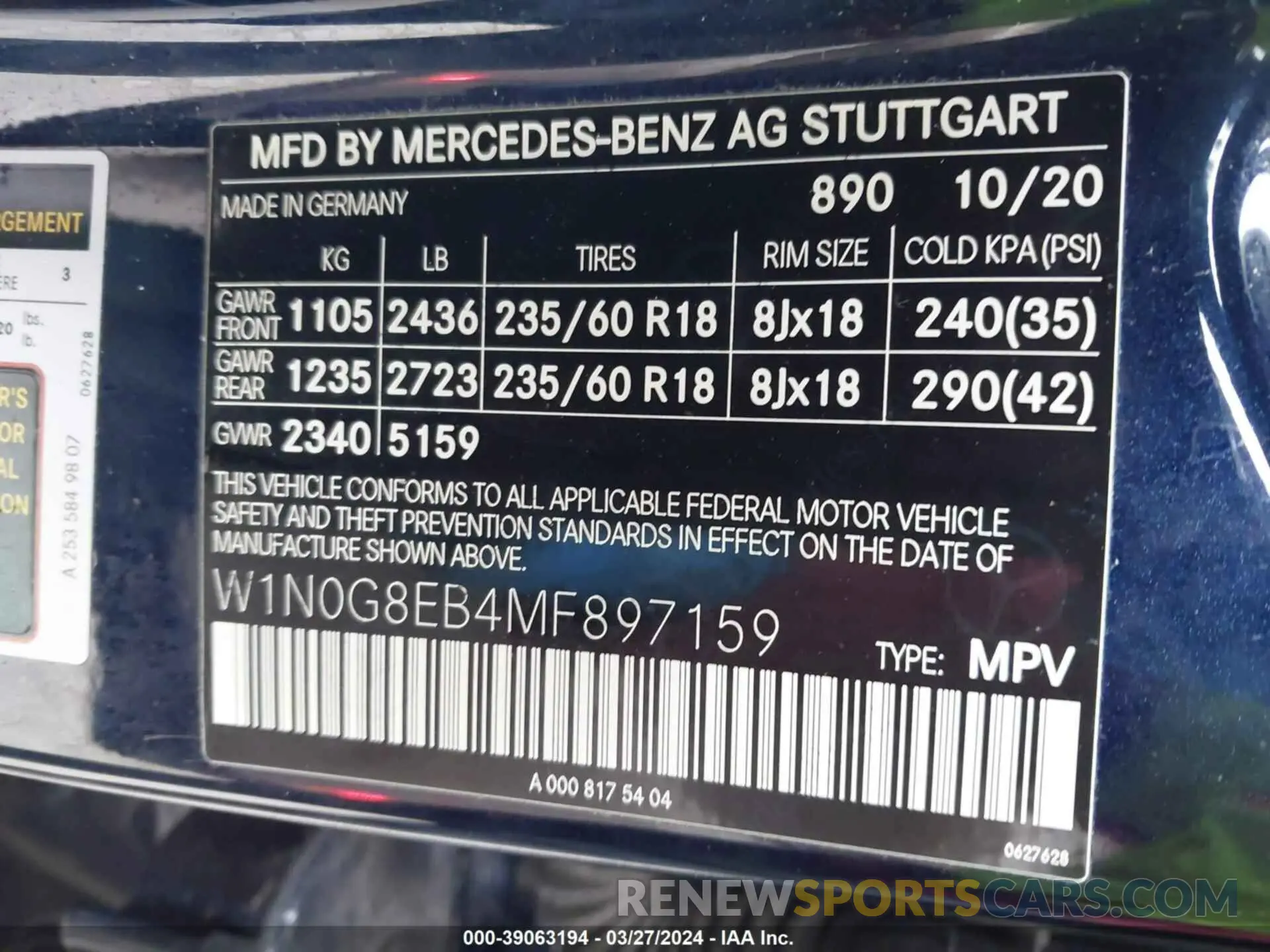 9 fotografías del automóvil dañado W1N0G8EB4MF897159 MERCEDES-BENZ GLC 300 2021