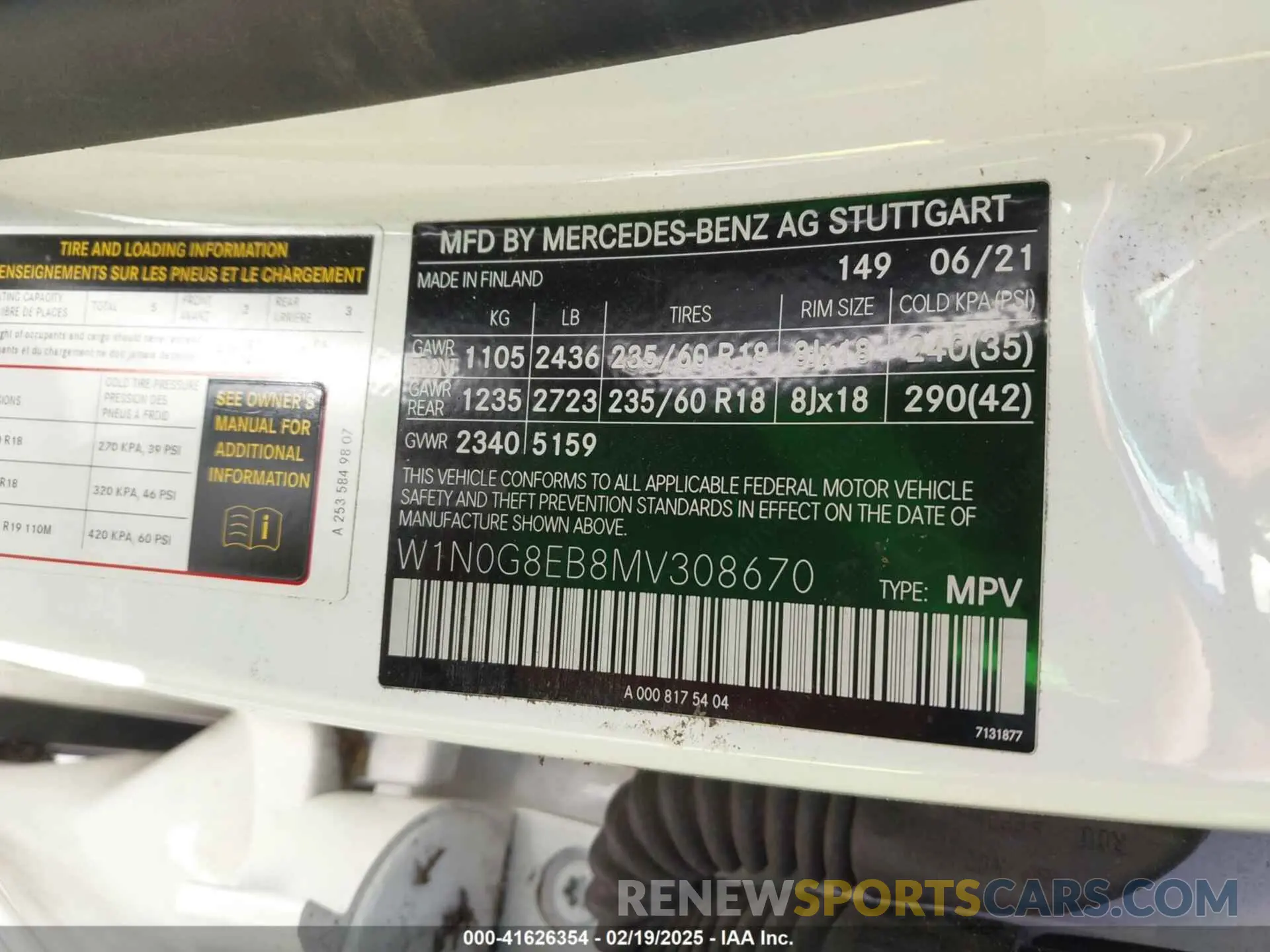 9 fotografías del automóvil dañado W1N0G8EB8MV308670 MERCEDES-BENZ GLC 300 2021