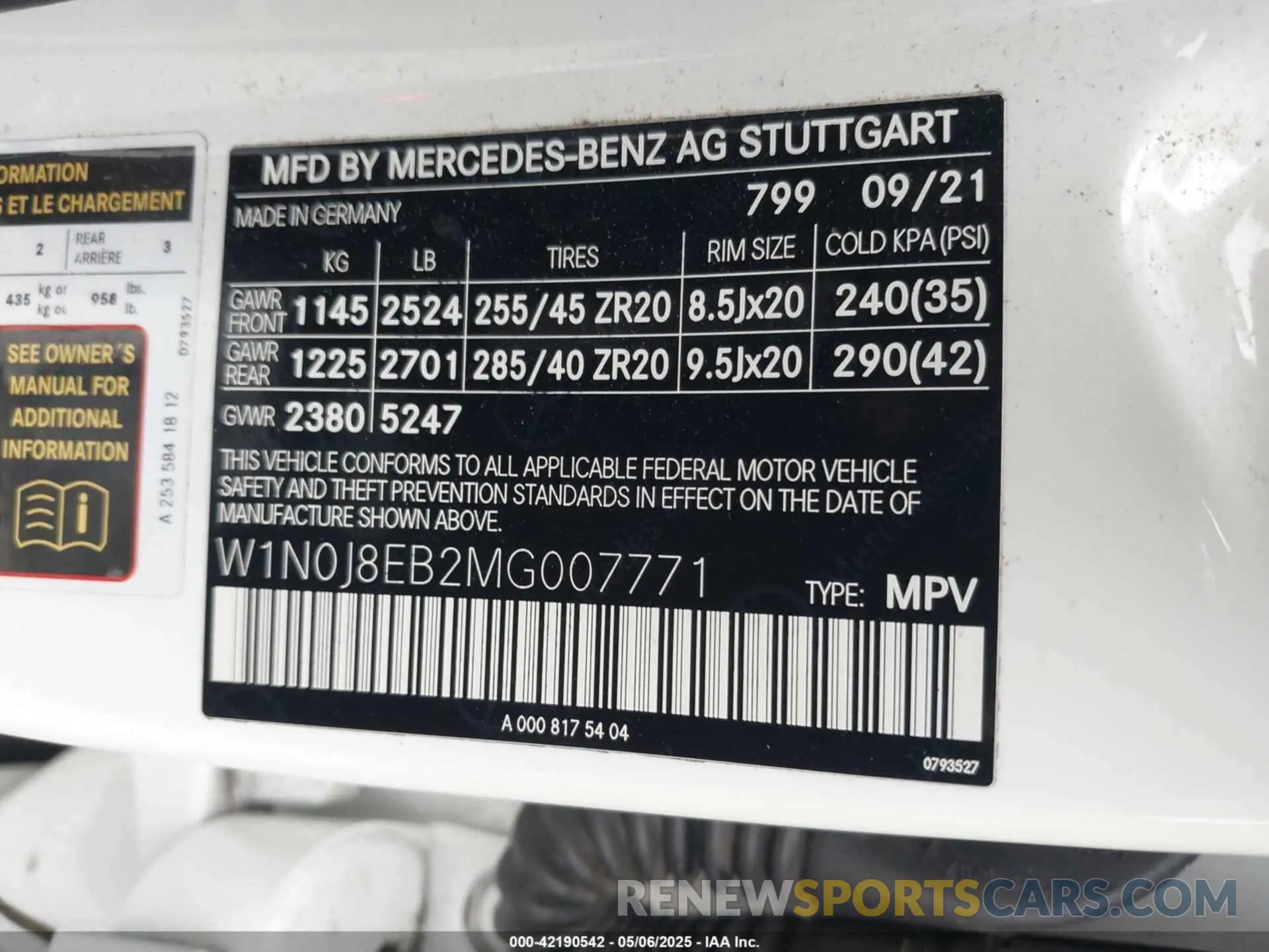9 fotografías del automóvil dañado W1N0J8EB2MG007771 MERCEDES-BENZ GLC 300 2021
