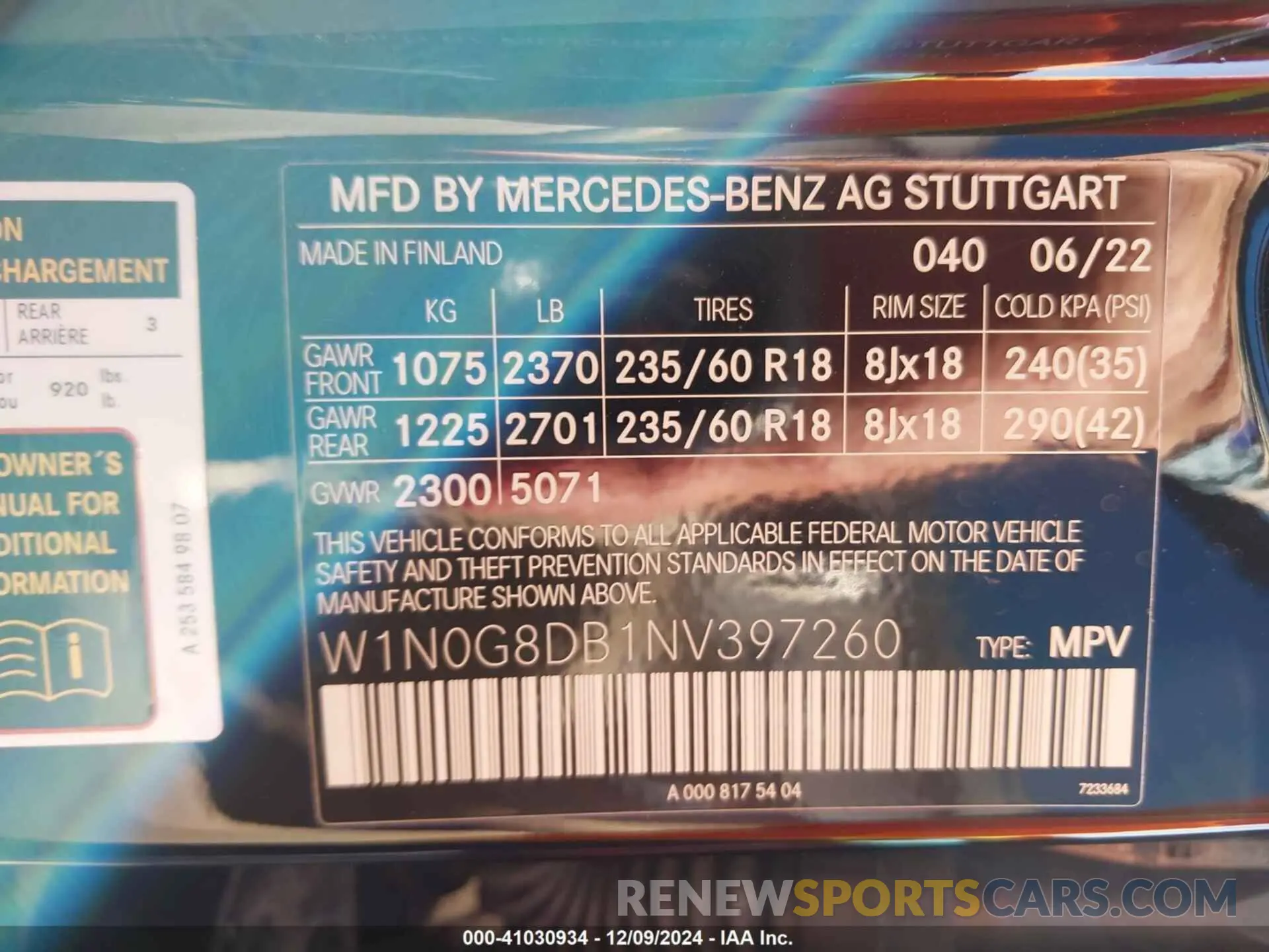 9 fotografías del automóvil dañado W1N0G8DB1NV397260 MERCEDES-BENZ GLC 300 2022