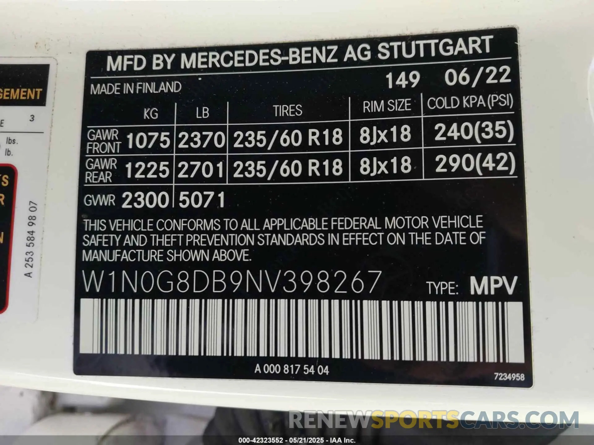 9 fotografías del automóvil dañado W1N0G8DB9NV398267 MERCEDES-BENZ GLC 300 2022