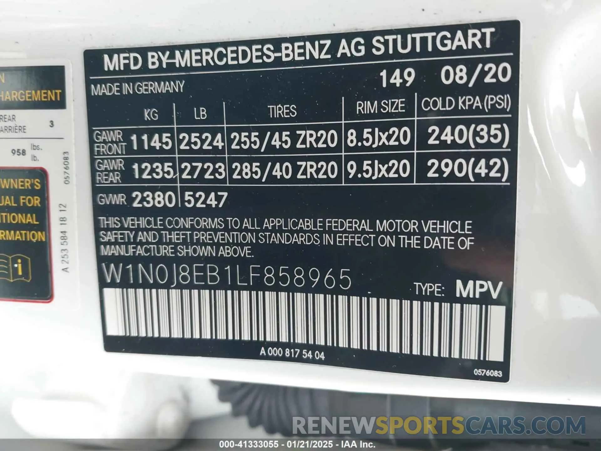 9 fotografías del automóvil dañado W1N0J8EB1LF858965 MERCEDES-BENZ GLC 300 COUPE 2020