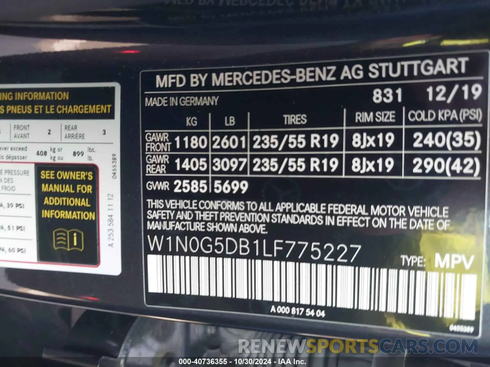 9 fotografías del automóvil dañado W1N0G5DB1LF775227 MERCEDES-BENZ GLC 350E 2020