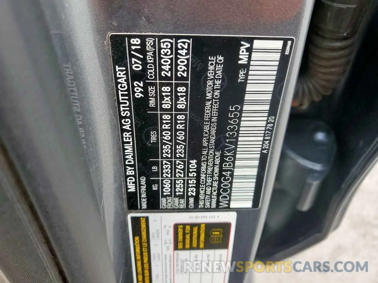 12 fotografías del automóvil dañado WDC0G4JB6KV133655 MERCEDES-BENZ GLC-CLASS 2019