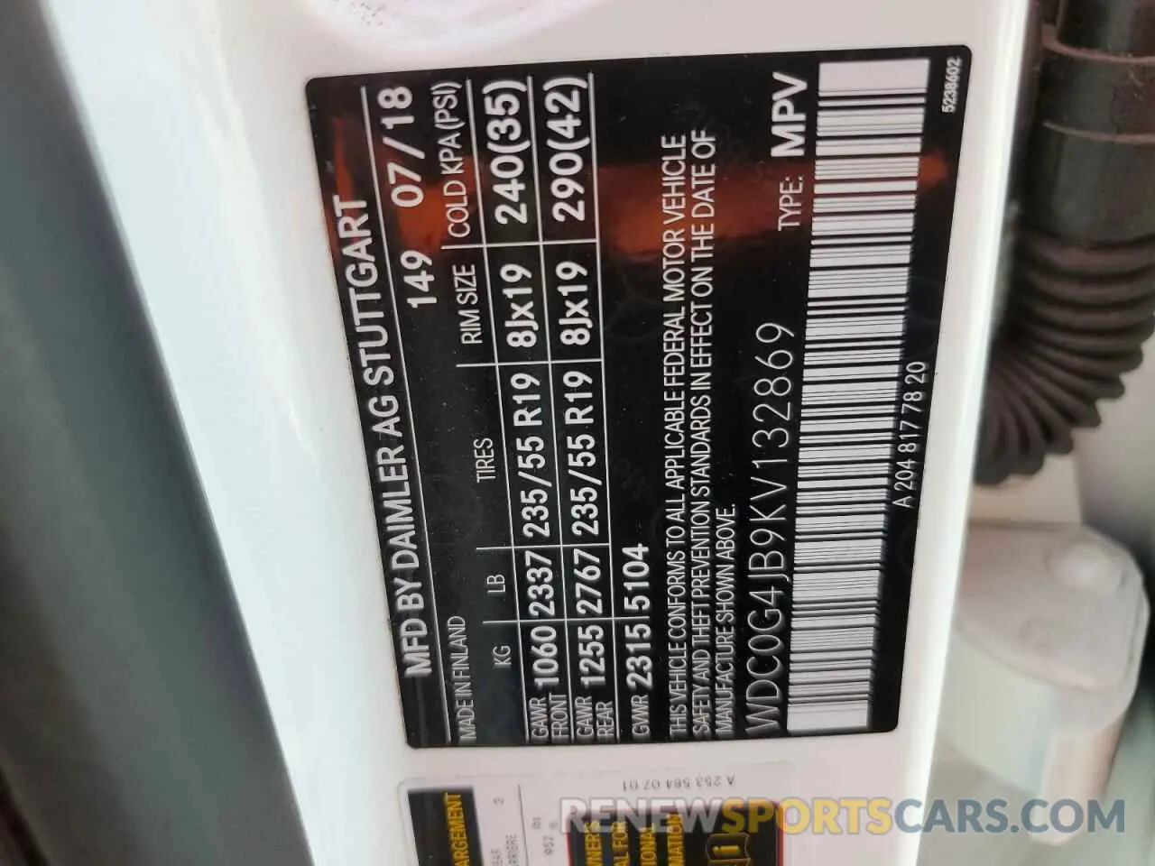13 fotografías del automóvil dañado WDC0G4JB9KV132869 MERCEDES-BENZ GLC-CLASS 2019