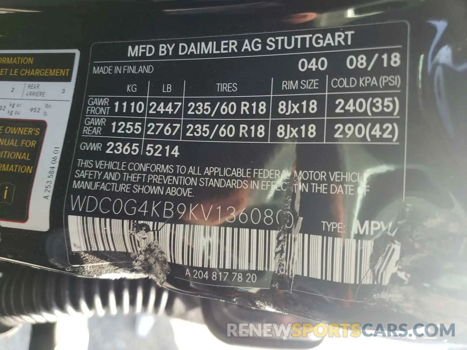 10 fotografías del automóvil dañado WDC0G4KB9KV136080 MERCEDES-BENZ GLC-CLASS 2019