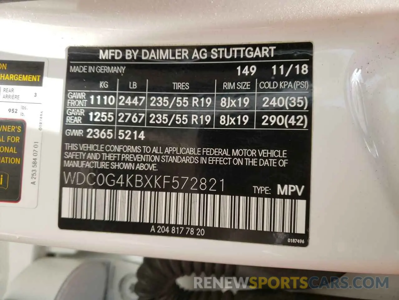 10 fotografías del automóvil dañado WDC0G4KBXKF572821 MERCEDES-BENZ GLC-CLASS 2019