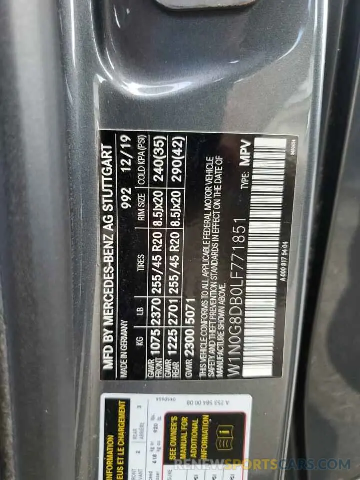 14 fotografías del automóvil dañado W1N0G8DB0LF771851 MERCEDES-BENZ GLC-CLASS 2020