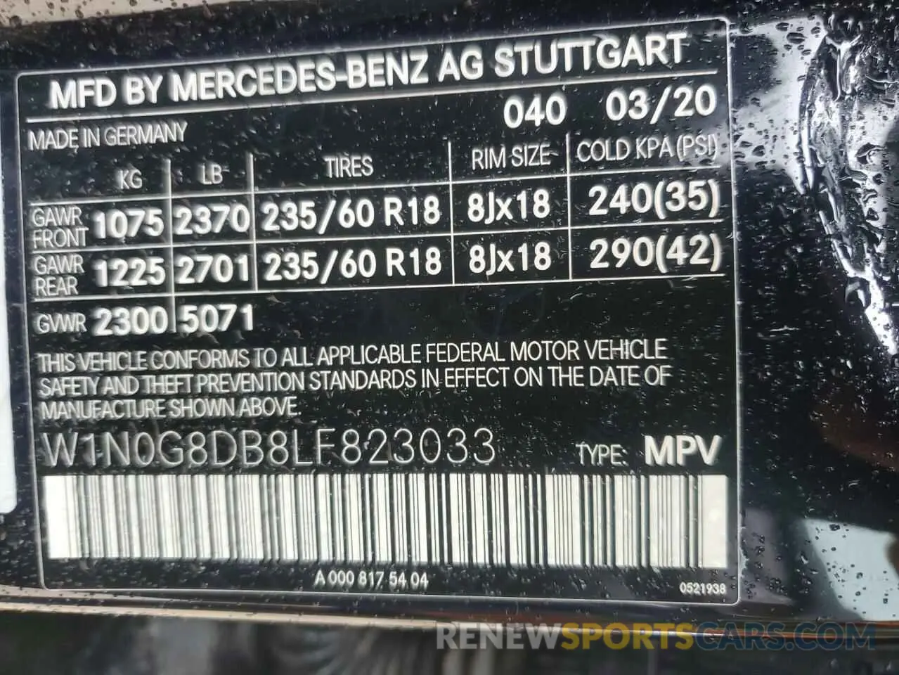 14 fotografías del automóvil dañado W1N0G8DB8LF823033 MERCEDES-BENZ GLC-CLASS 2020
