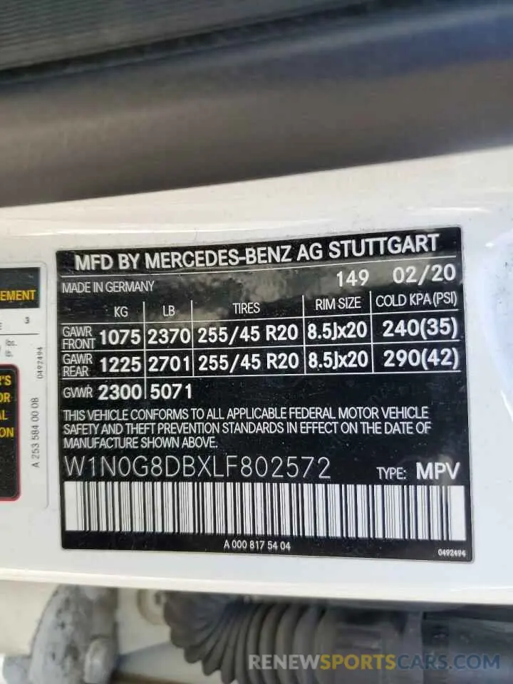 13 fotografías del automóvil dañado W1N0G8DBXLF802572 MERCEDES-BENZ GLC-CLASS 2020