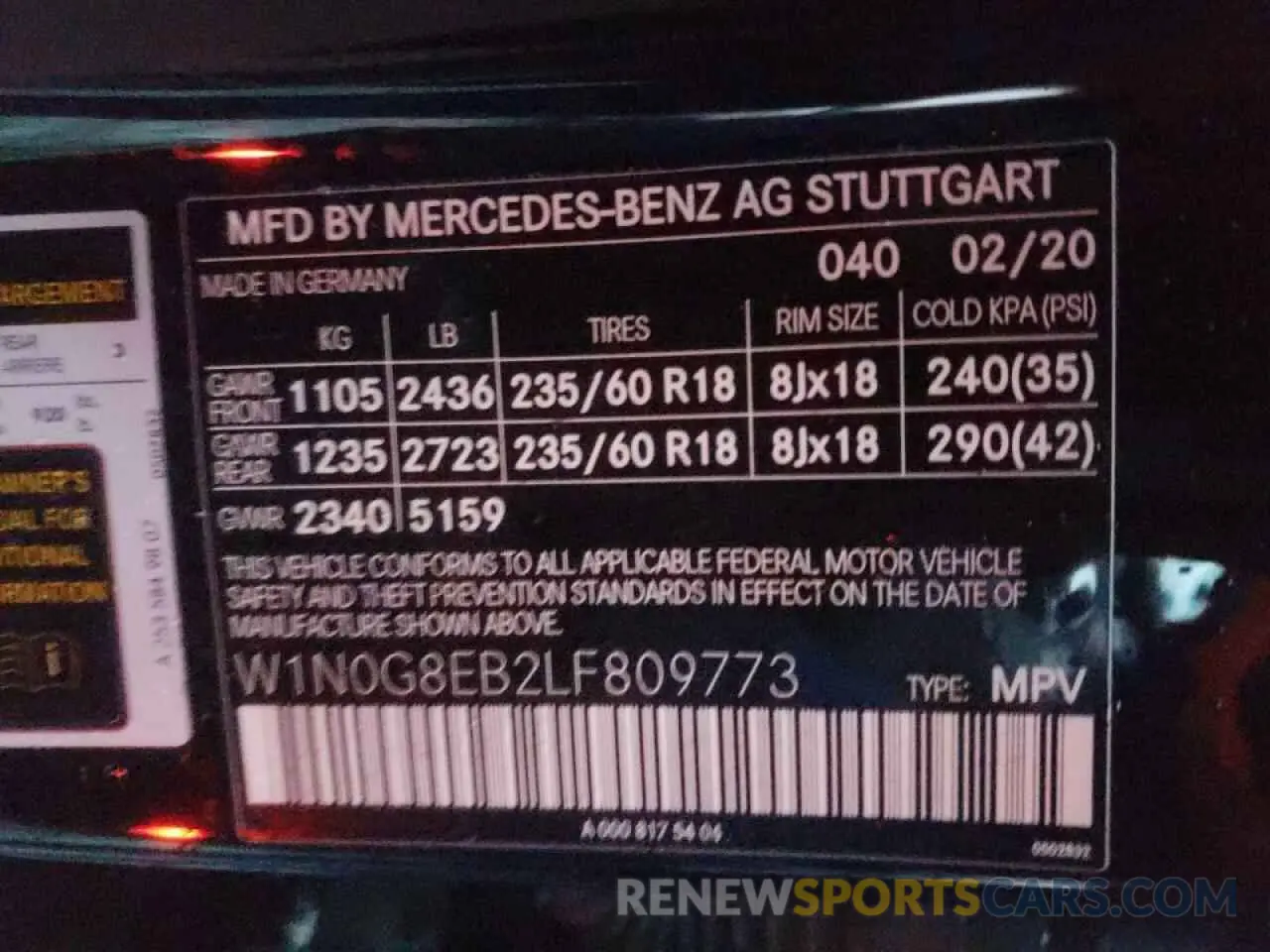 10 fotografías del automóvil dañado W1N0G8EB2LF809773 MERCEDES-BENZ GLC-CLASS 2020