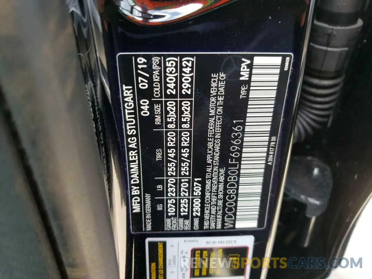 10 fotografías del automóvil dañado WDC0G8DB0LF696361 MERCEDES-BENZ GLC-CLASS 2020