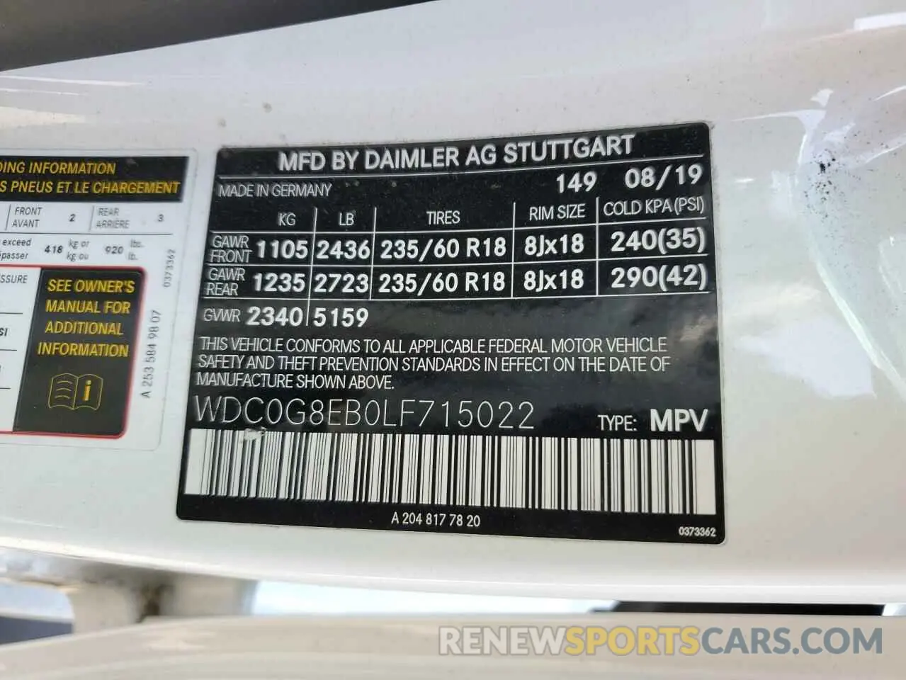 13 fotografías del automóvil dañado WDC0G8EB0LF715022 MERCEDES-BENZ GLC-CLASS 2020