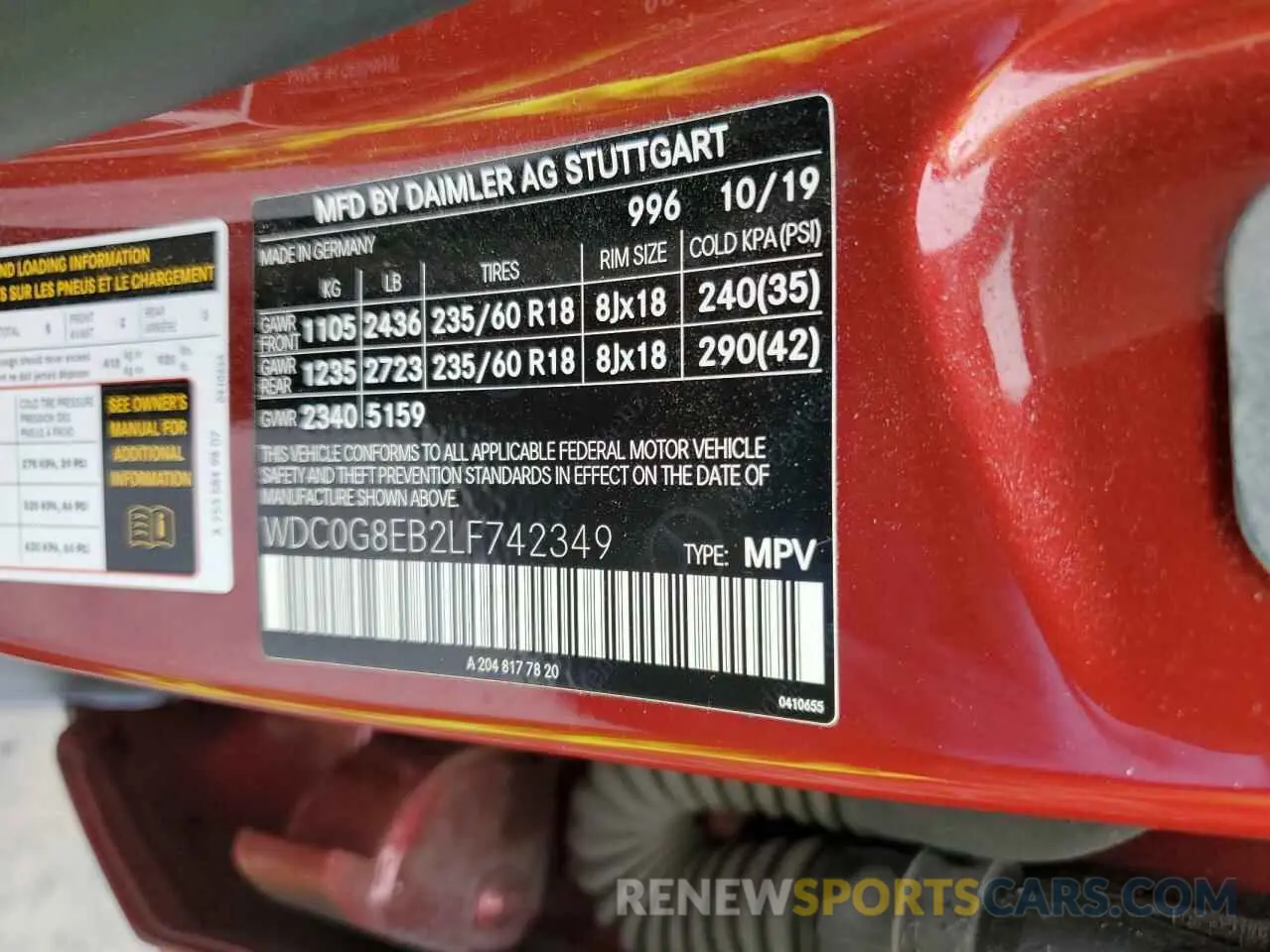 13 fotografías del automóvil dañado WDC0G8EB2LF742349 MERCEDES-BENZ GLC-CLASS 2020